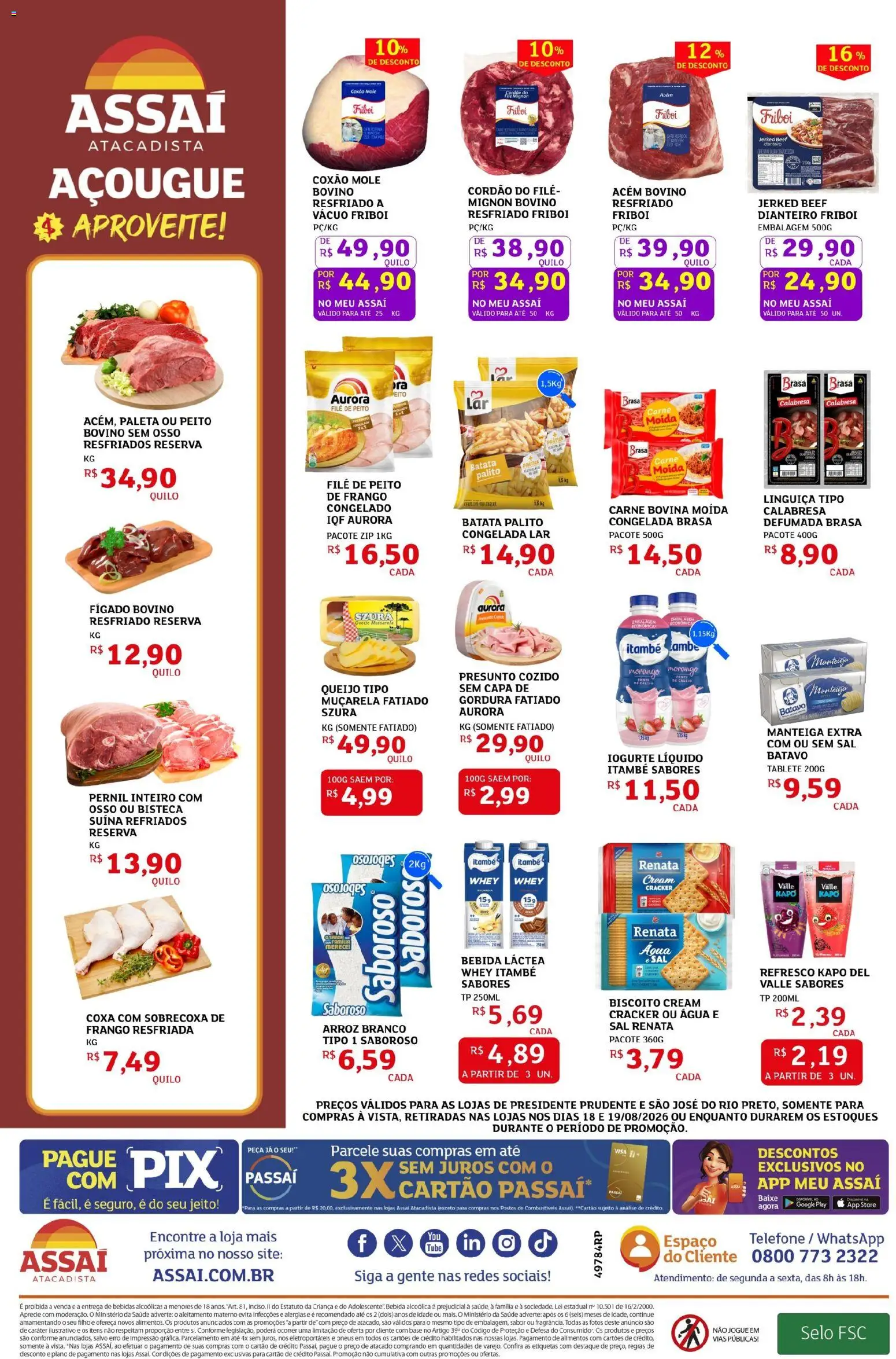 Assaí Atacadista Folheto - válido de 18/08/2026 | Página: 2 | Produtos: Telefone, Cream cracker, Mussarela, Carne moída