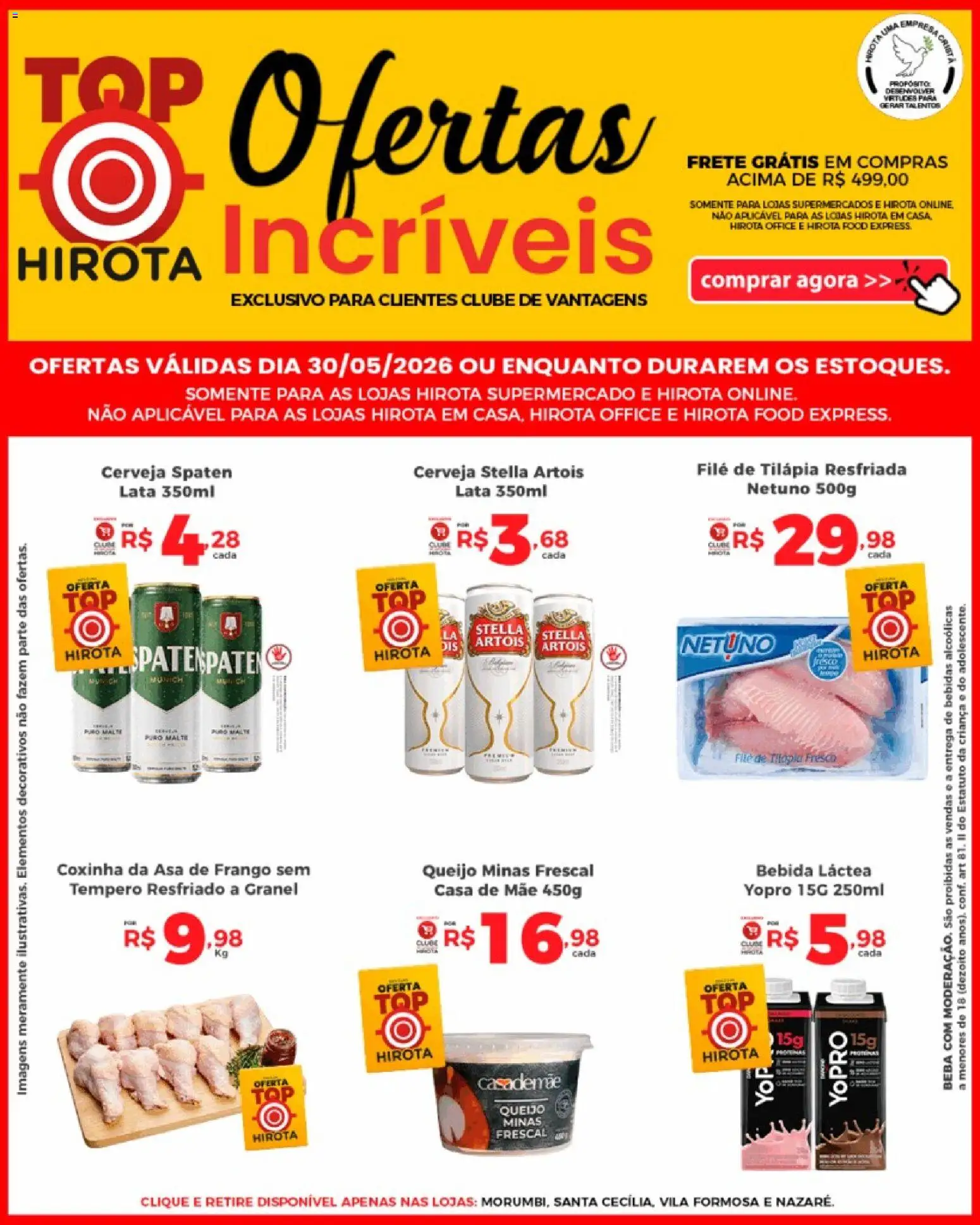 Hirota Food Folheto - válido de 30.05.2026 | Página: 1 | Produtos: Asa de frango, Queijo, Tilápia, Frango