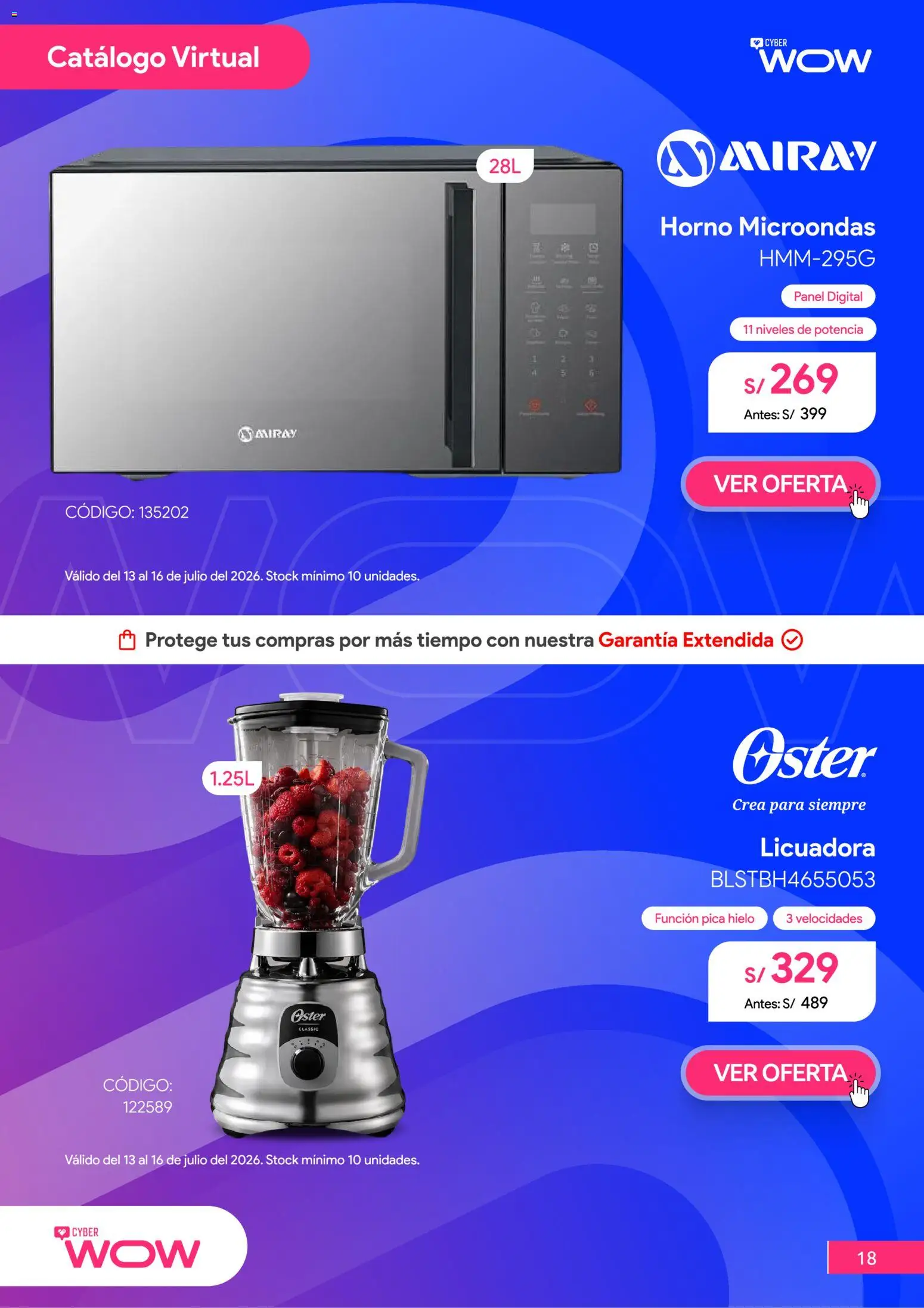 Catálogo Hiraoka válido desde 13/07/2026 | Página: 19 | Productos: Horno, Horno microondas, Licuadora