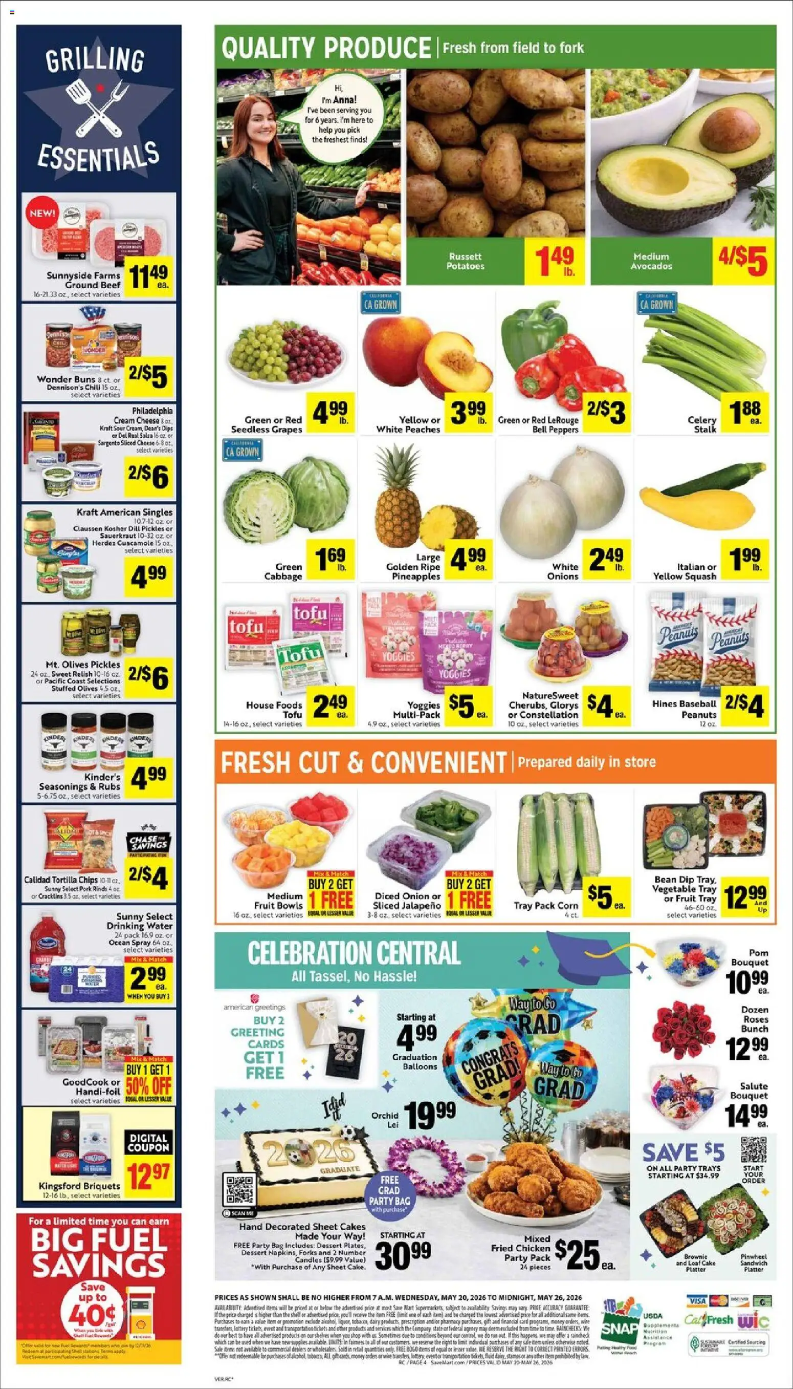 Save Mart Weekly Ad - valid from 20.05.2026 | Page: 6 | Products: Peaches, Squash, Cream, Onion