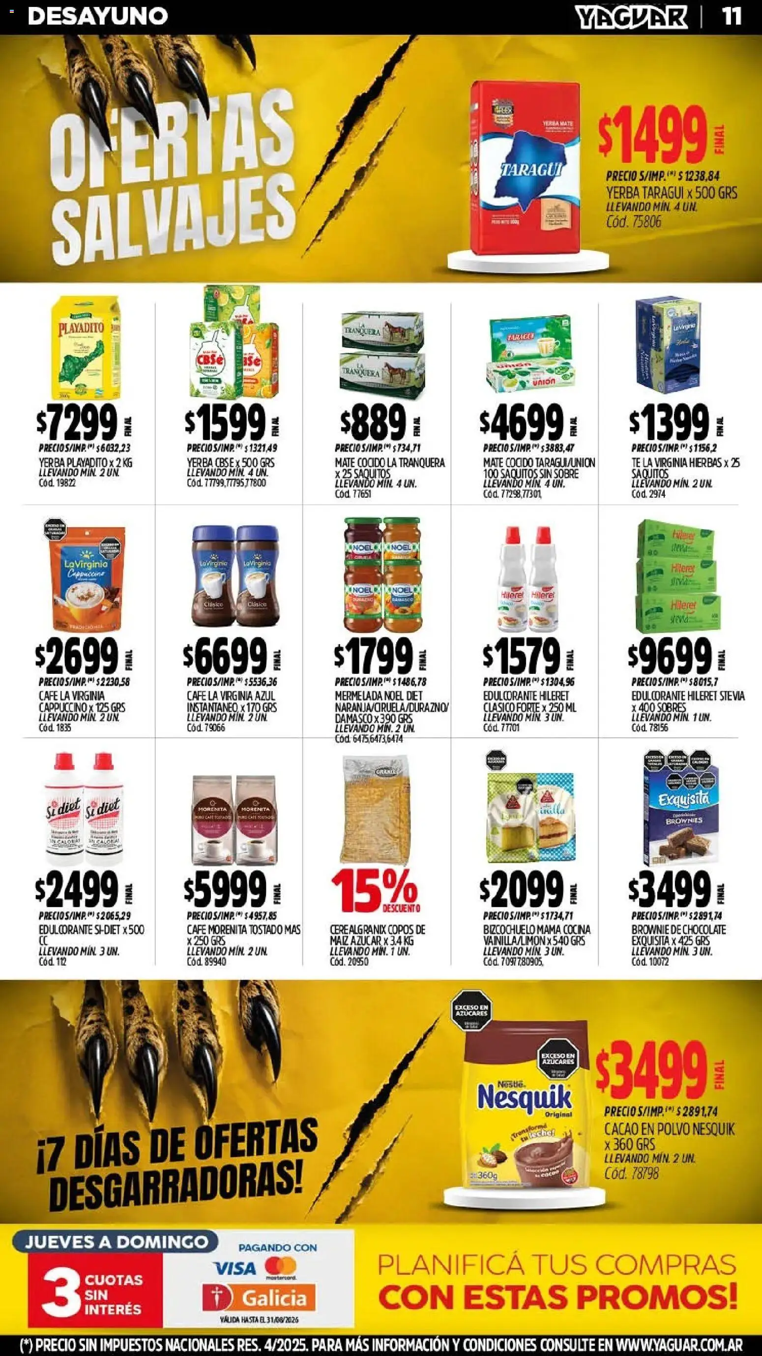Yaguar - Oferta Semanal Mendoza │ válido desde el 03/08/2026 | Página: 11 | Productos: Azucar, Yerba, Café, Cacao