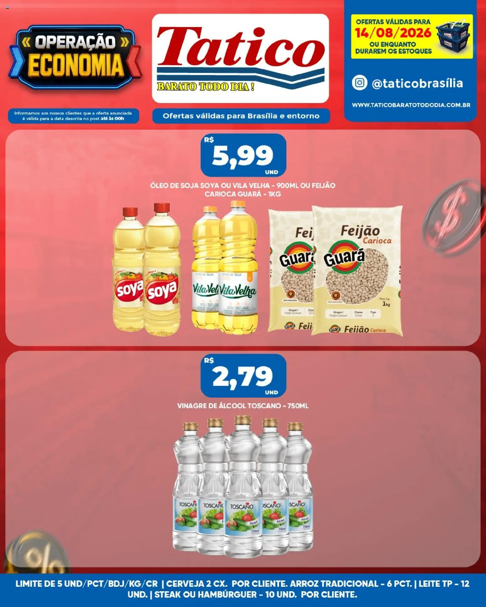 Tatico Folheto - válido de 14/08/2026 | Página: 3 | Produtos: Feijão, Leite, Arroz, Soja