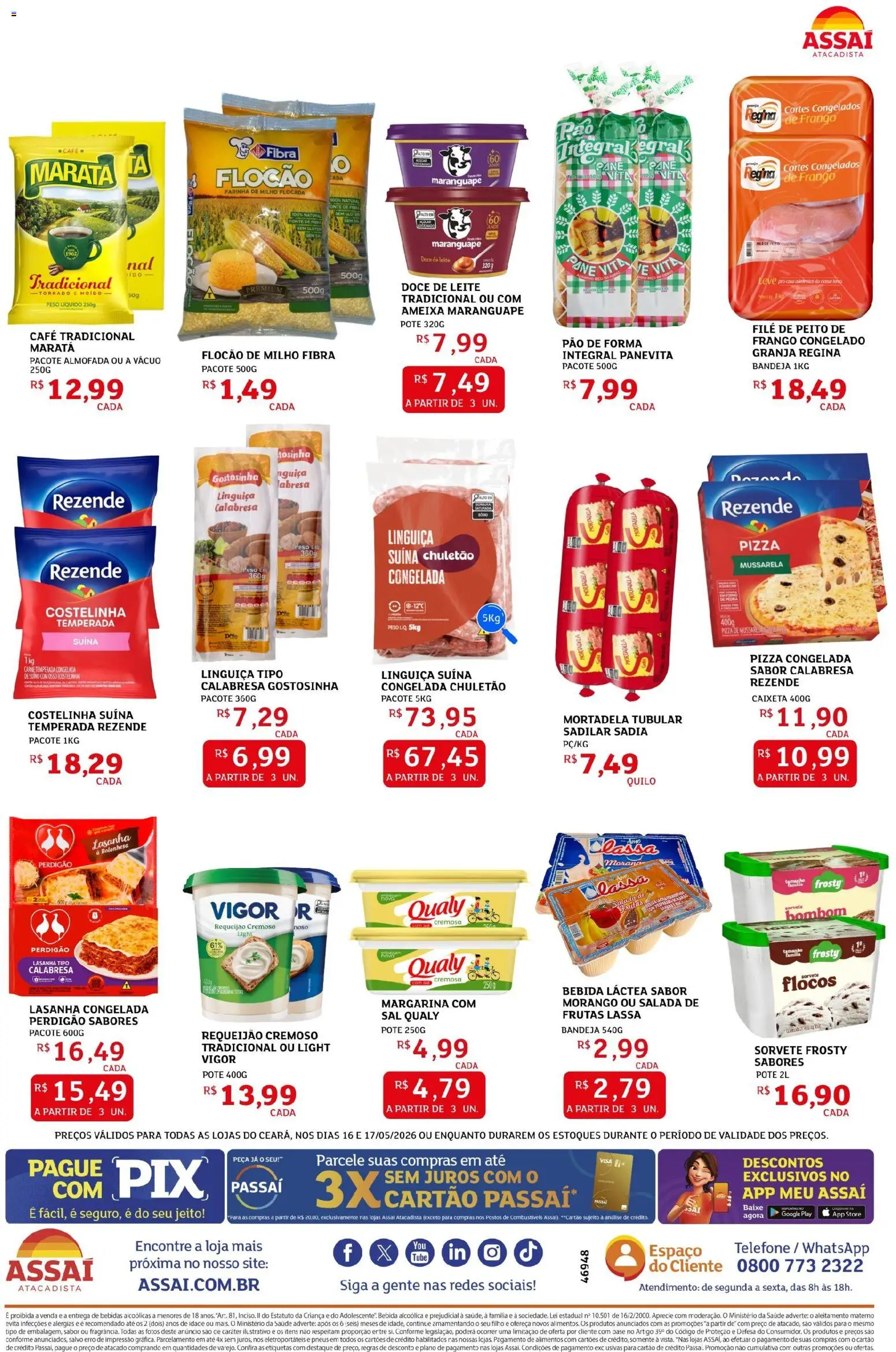 Assaí Atacadista Folheto - válido de 16.05.2026 | Página: 2 | Produtos: Pão, Pizza, Telefone, Requeijão
