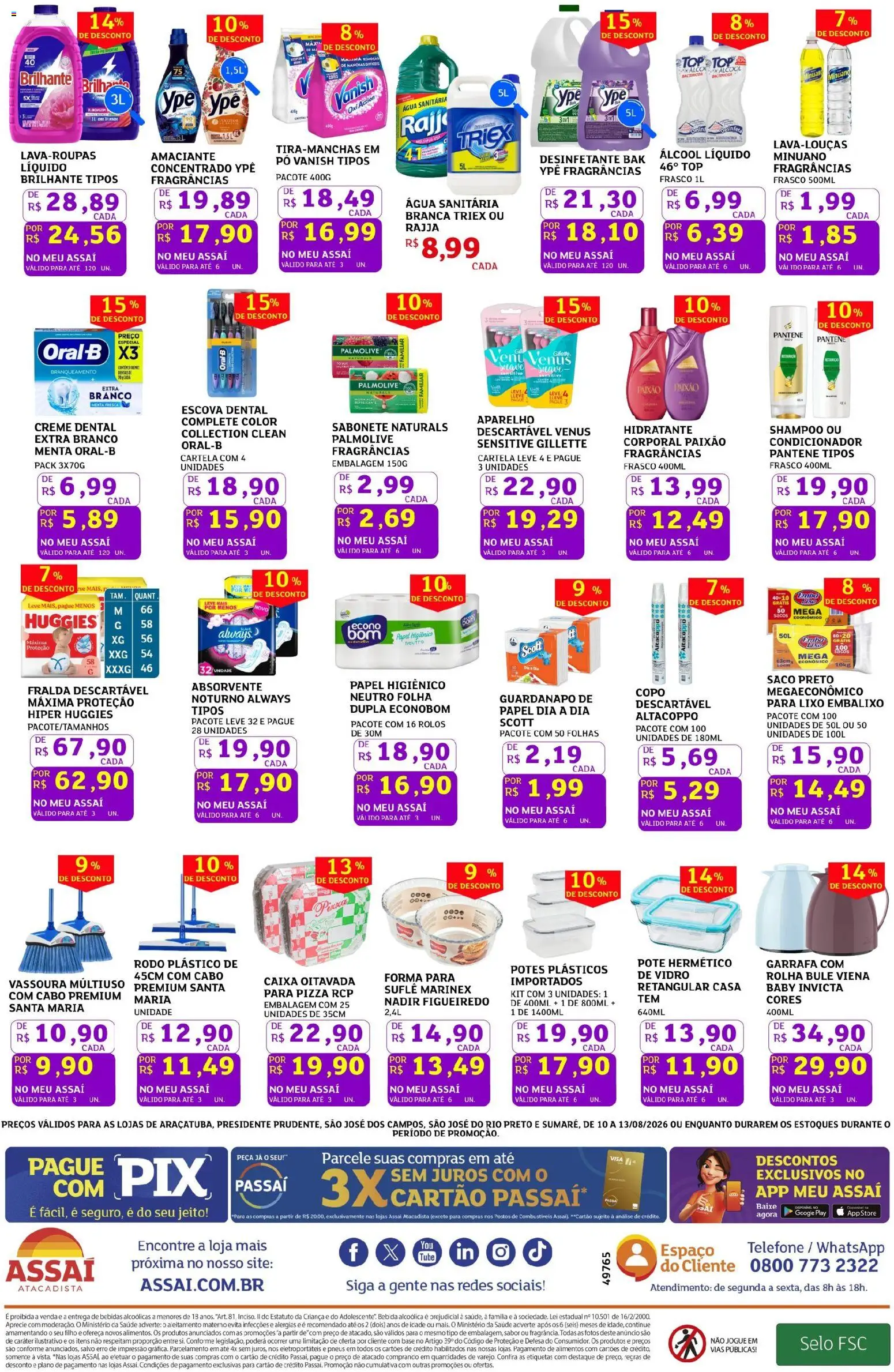 Assaí Atacadista Folheto - válido de 10/08/2026 | Página: 4 | Produtos: Água, Papel higiênico, Amaciante, Vassoura