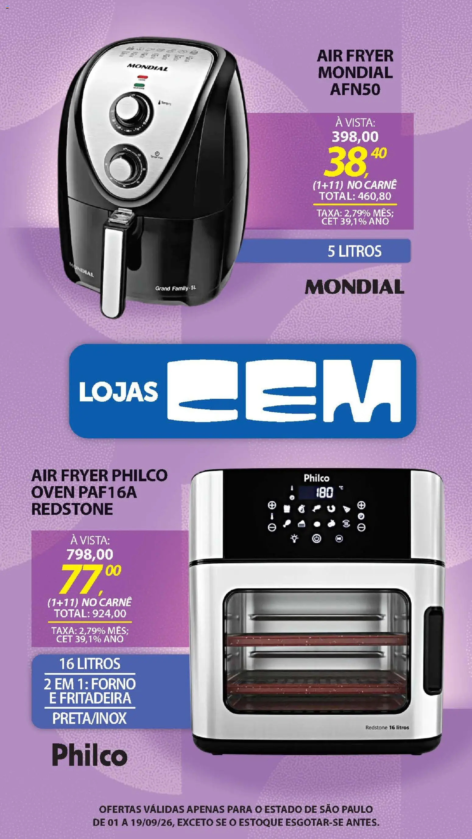Lojas Cem Folheto - válido de 01/09/2026 | Página: 106 | Produtos: Forno, Air fryer, Carne