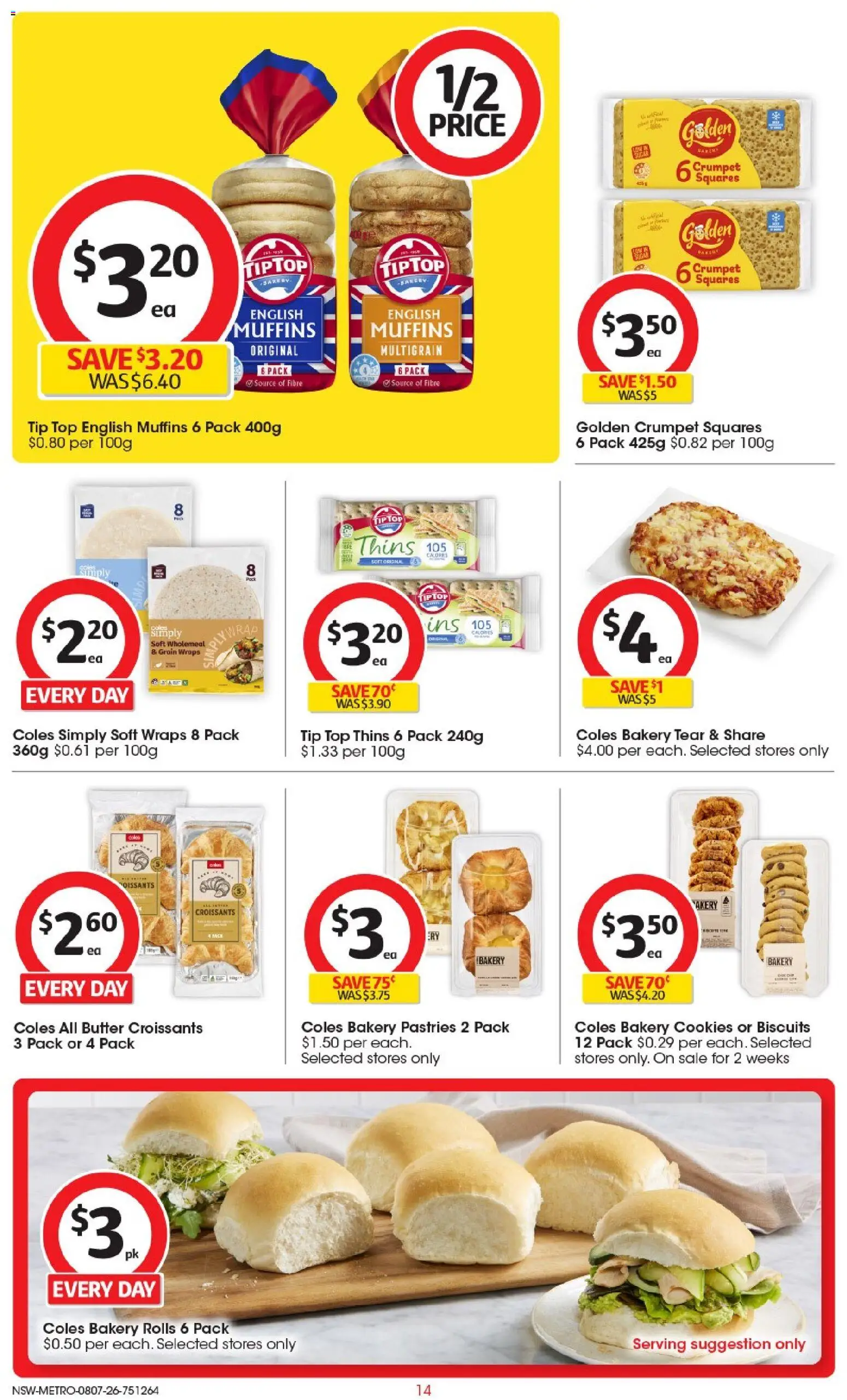 Coles catalogue - valid from 08/07/2026 | Page: 14 | Products: Butter, Muffins, Biscuits, Bakery
