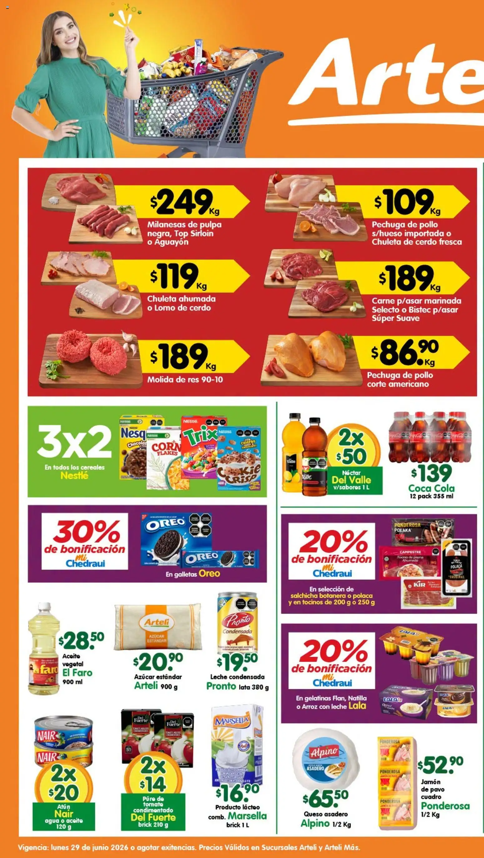 Nuevas ofertas de Arteli válidas en toda la República Mexicana desde el 29/06/2026. ¡Encuentra las mejores ofertas en Arteli folleto! | Página: 1 | Productos: Pollo, Atún, Jamón, Res