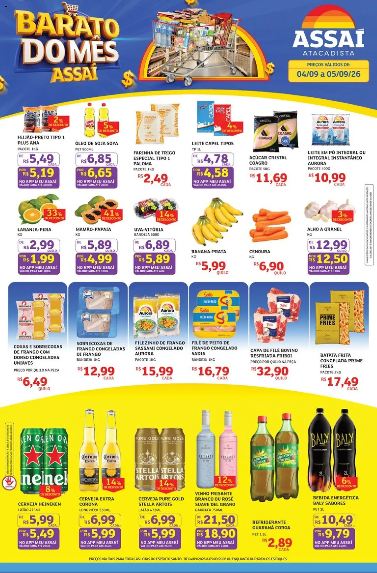 Assaí Atacadista Folheto - válido de 04/09/2026 | Página: 1 | Produtos: Farinha, Cerveja Heineken, Bebida, Leite em pó