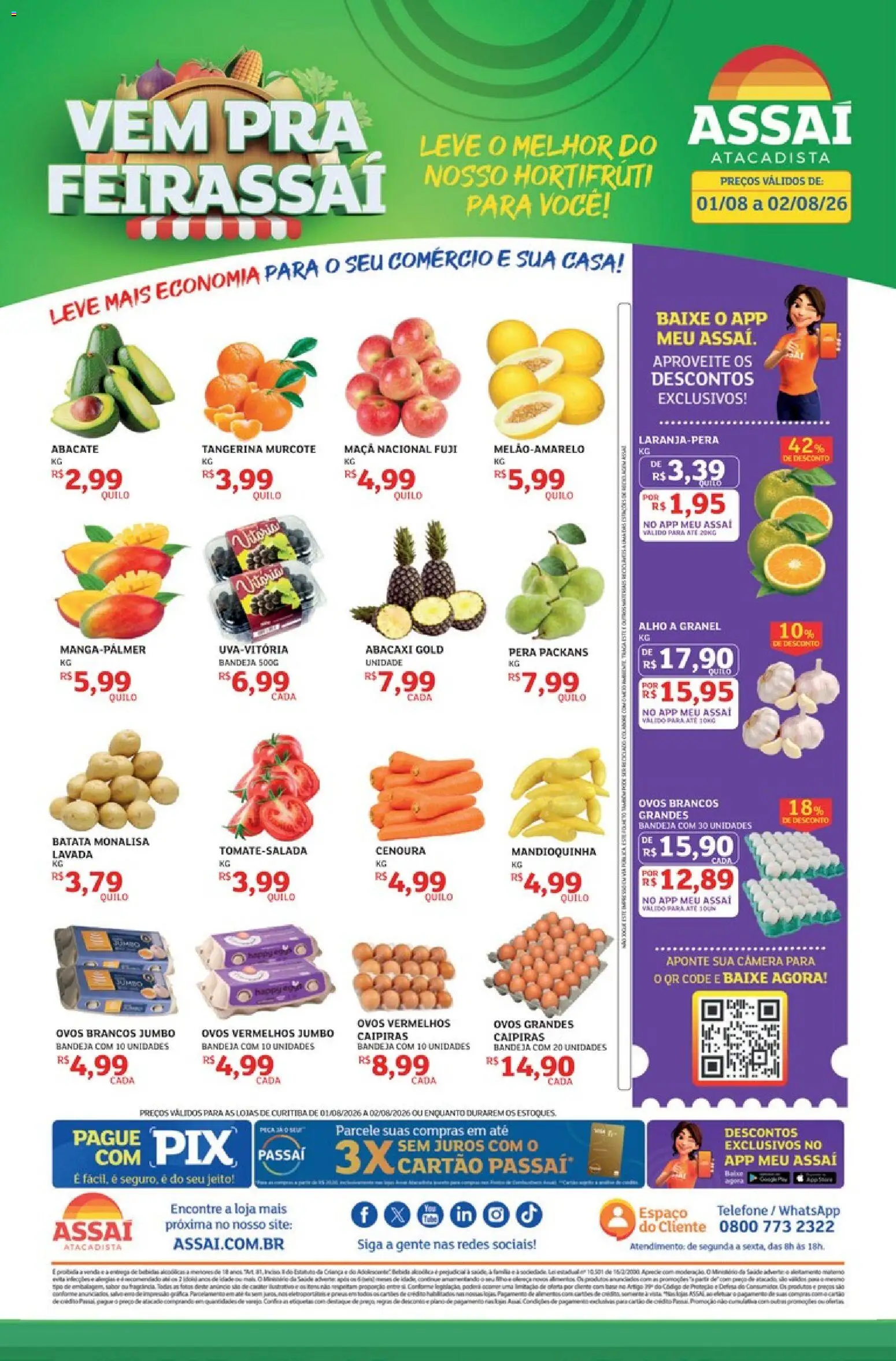 Assaí Atacadista Folheto - válido de 01/08/2026 | Página: 1 | Produtos: Pera, Alho, Mandioquinha, Câmera