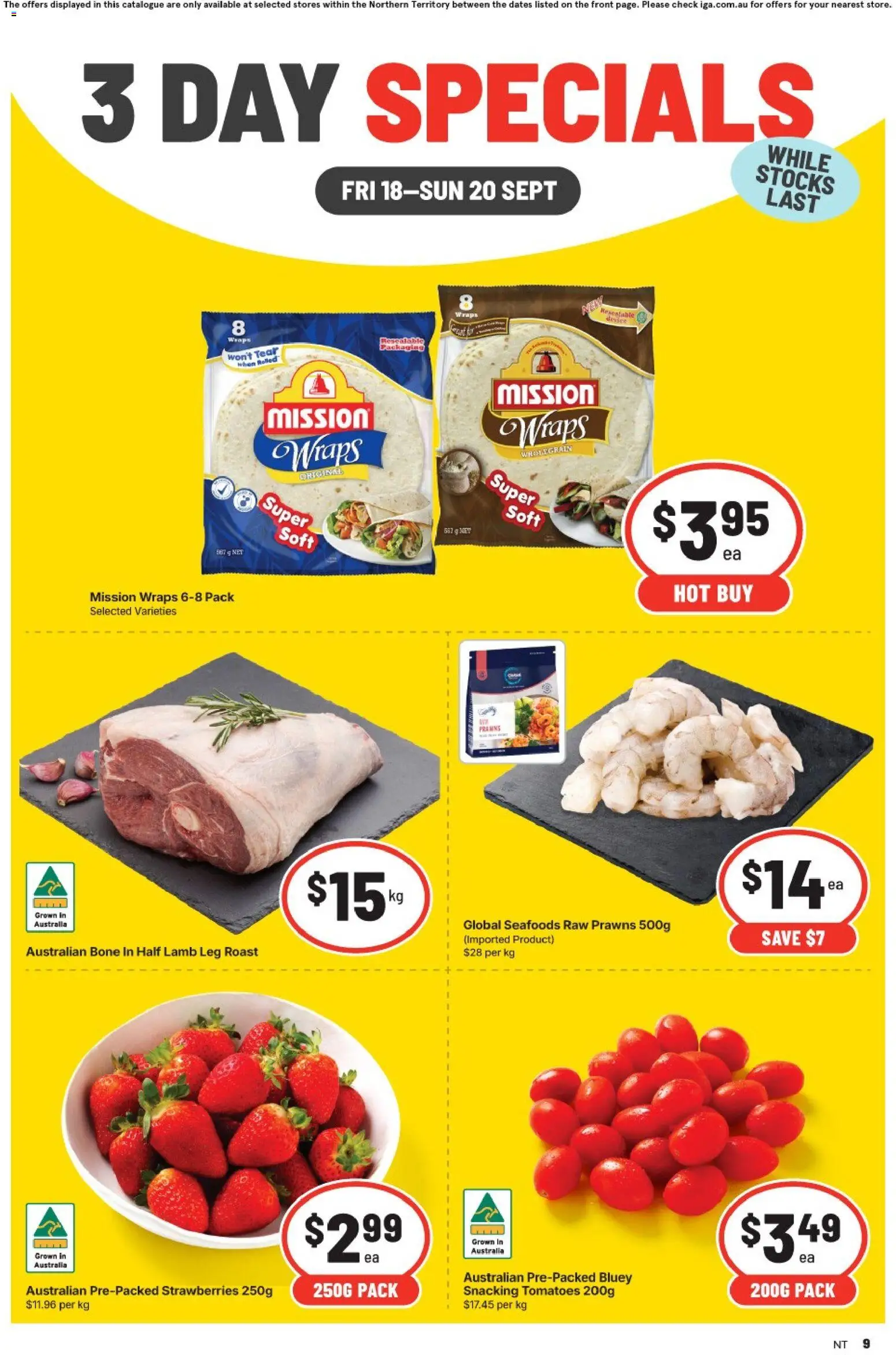 IGA catalogue - valid from 18/09/2026 | Page: 1 | Products: Lamb, Tomatoes, Strawberries, Roast
