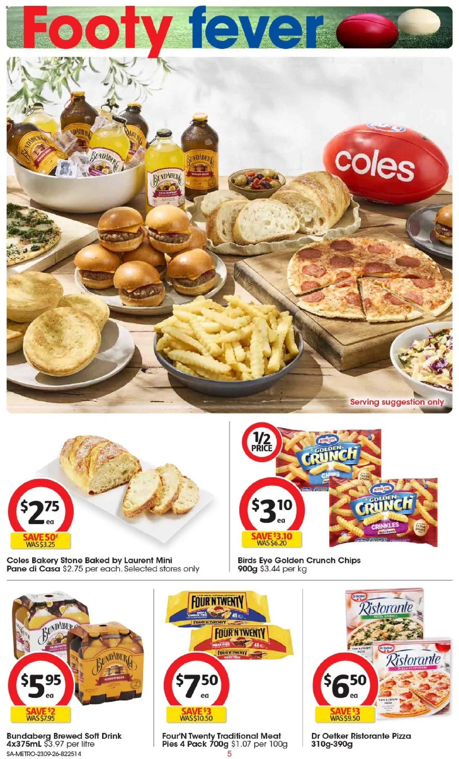 Coles catalogue - valid from 23/09/2026 | Page: 5 | Products: Bread, Pizza, Meat, Chips