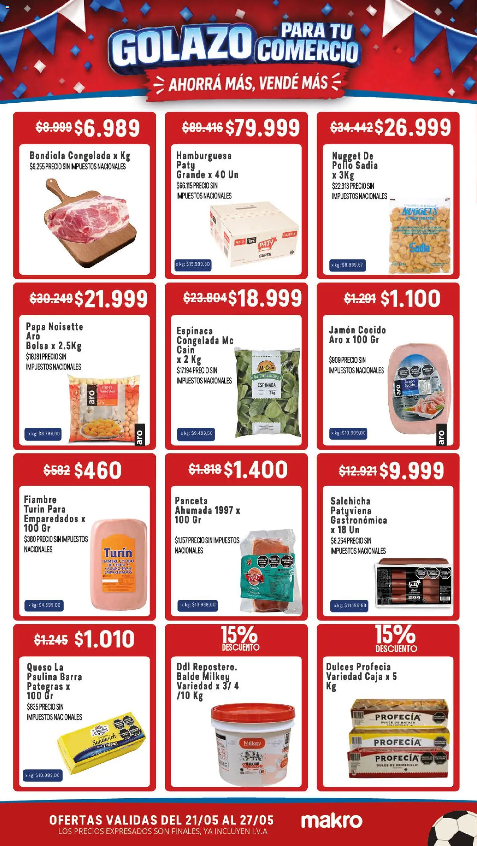 Makro Ofertas Golazo para tu Comercio │ válido desde el 21.05.2026 | Página: 2 | Productos: Pollo, Caja, Jamón cocido, Queso