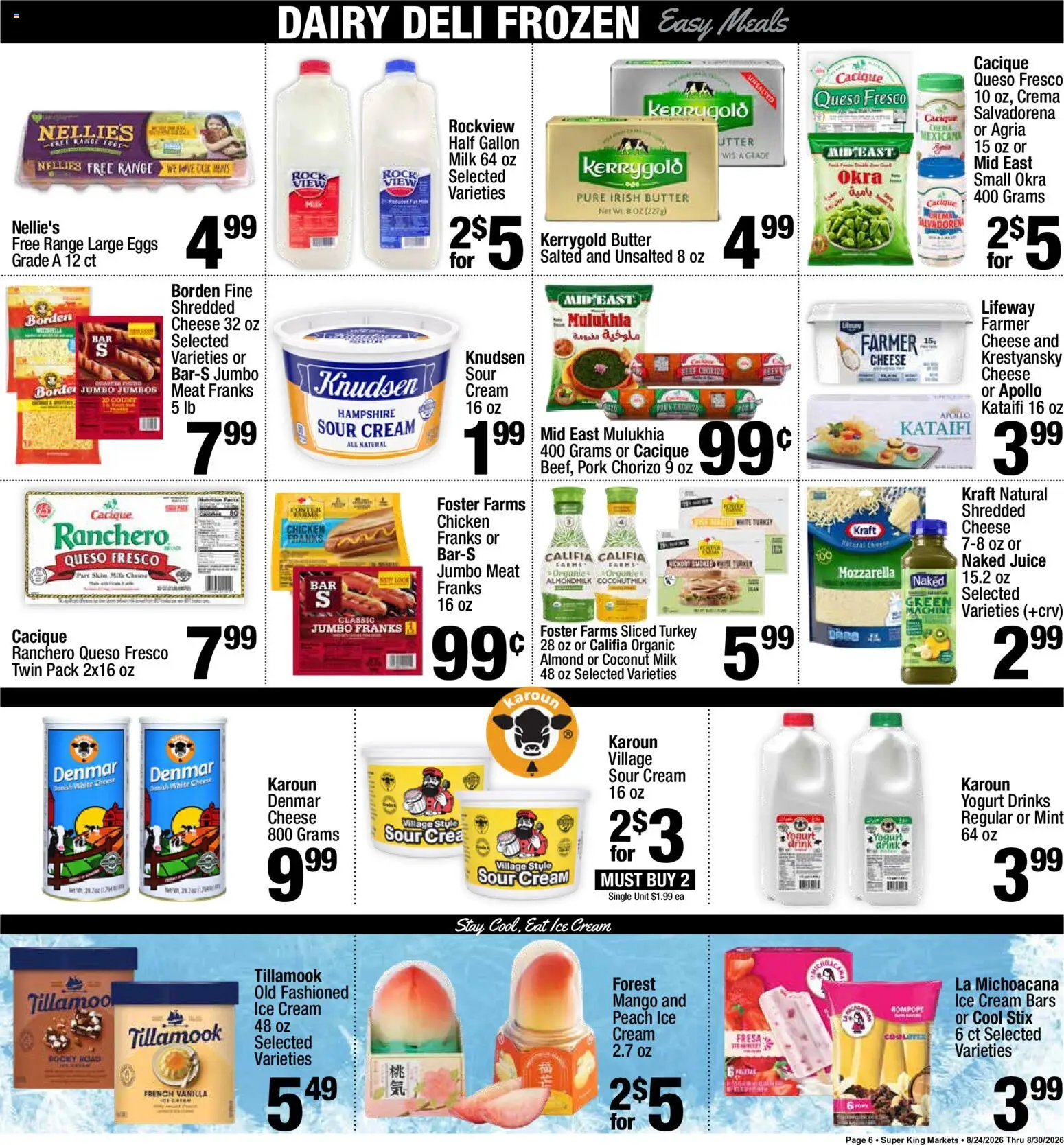 Super King Weekly Ad - valid from 08/24/2026 | Page: 6 | Products: Turkey, Milk, Sour cream, Ice