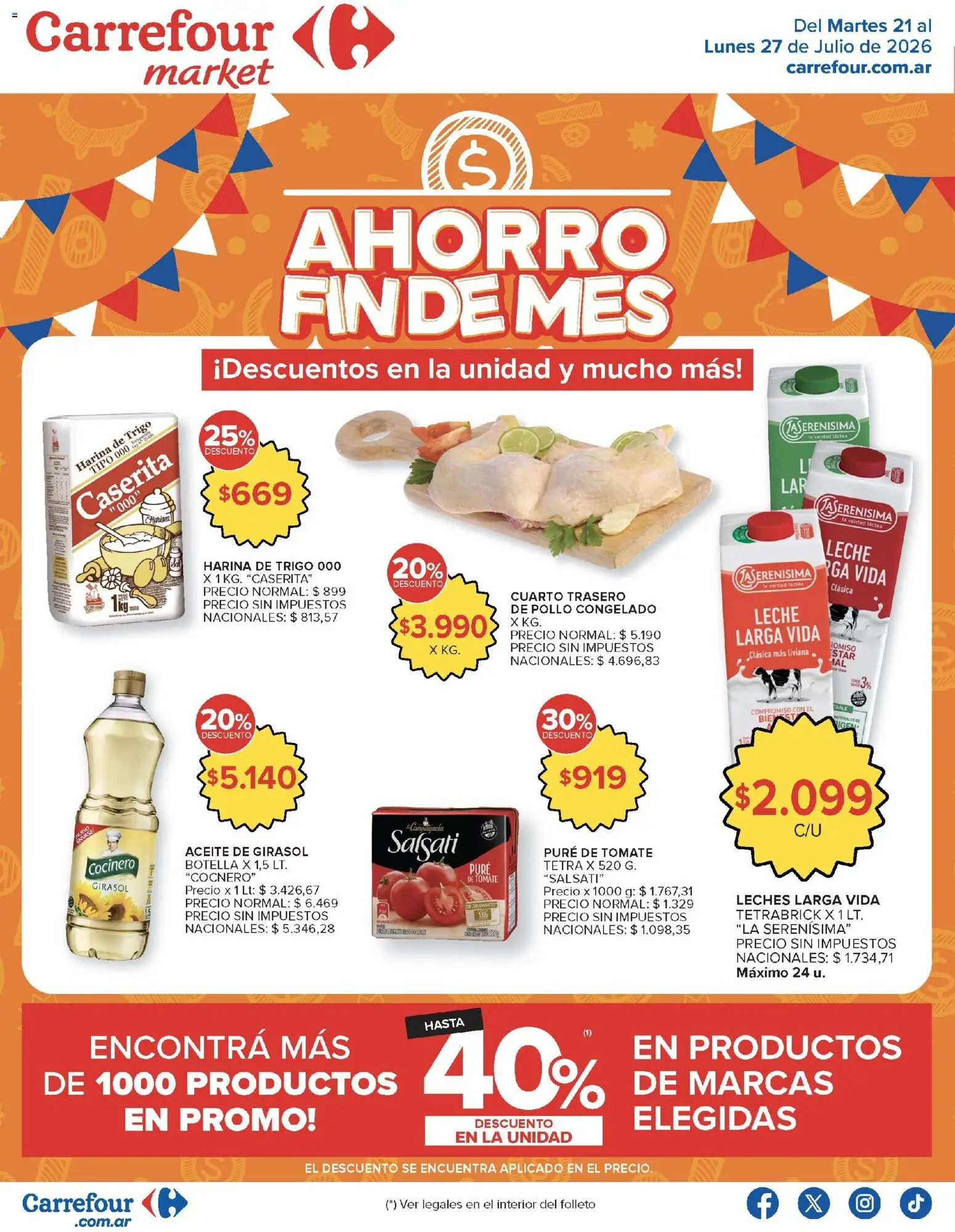 Carrefour ofertas │ válido desde el 21/07/2026 | Página: 35 | Productos: Botella, Harina, Tomate, Pure de Tomate