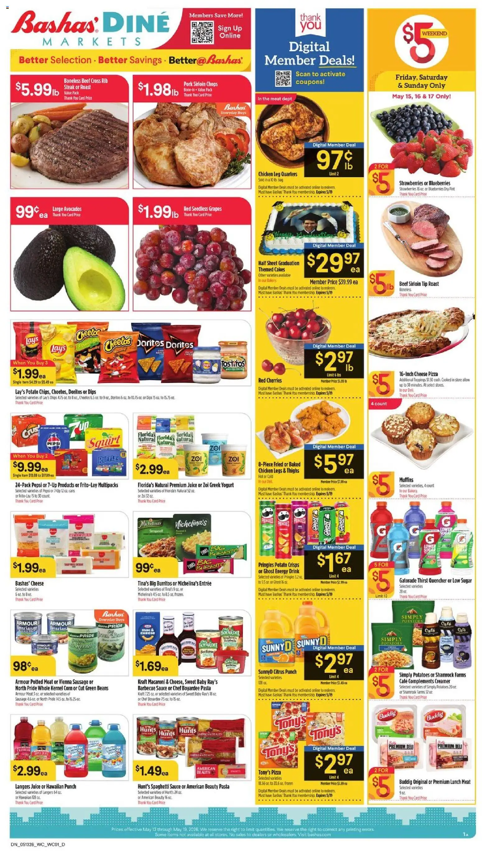Basha's Dine - valid from 13.05.2026 | Page: 1 | Products: Yogurt, Pizza, Beef, Grapes