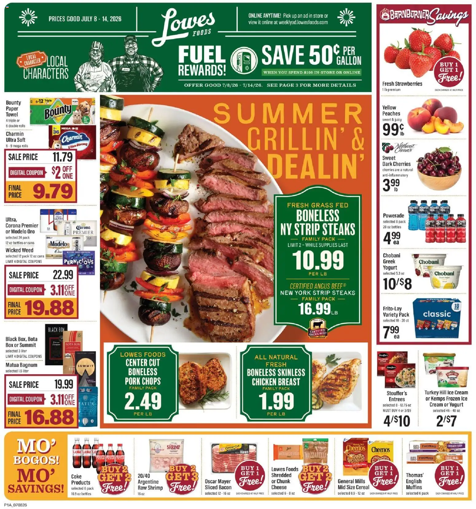 Lowes Foods Weekly Ad - valid from 07/08/2026 | Page: 1 | Products: Peaches, Cheese, Strawberries, Cream