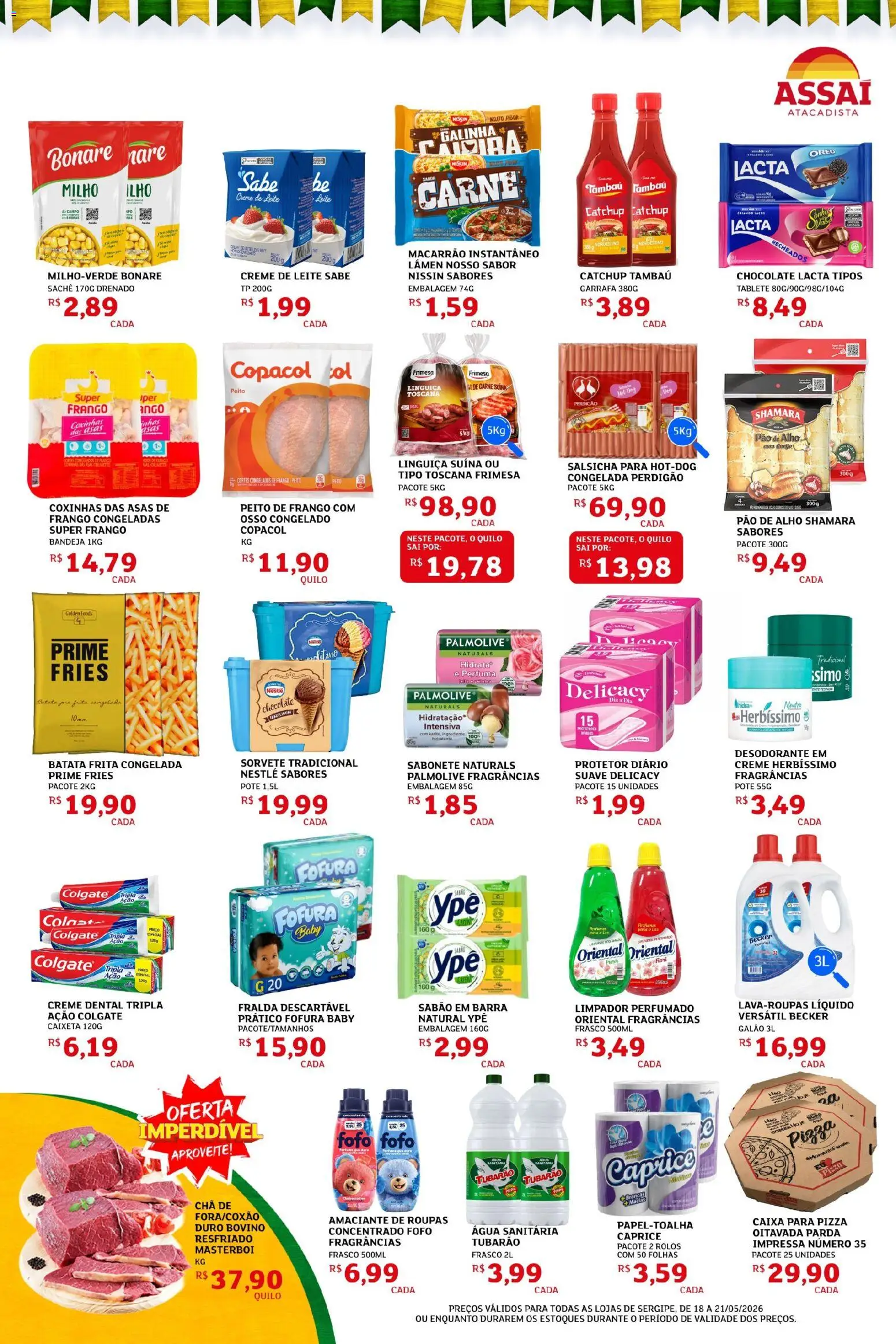 Assaí Atacadista Folheto - válido de 18.05.2026 | Página: 2 | Produtos: Pao de alho, Chá, Carne, Creme dental