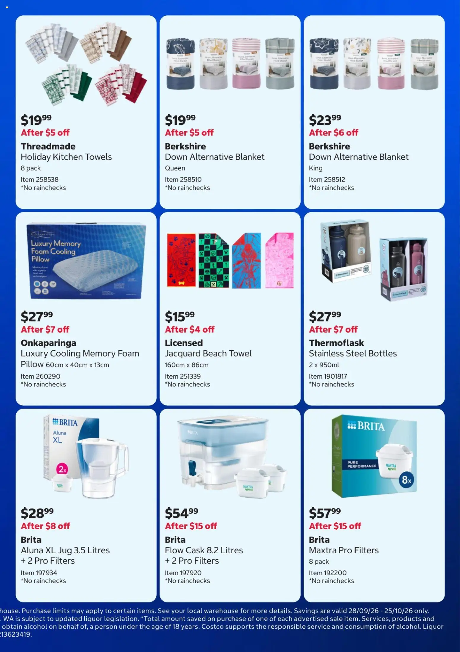 Costco catalogue - valid from 28/09/2026 | Page: 3 | Products: Alcohol, Foam, Pillow, Blanket