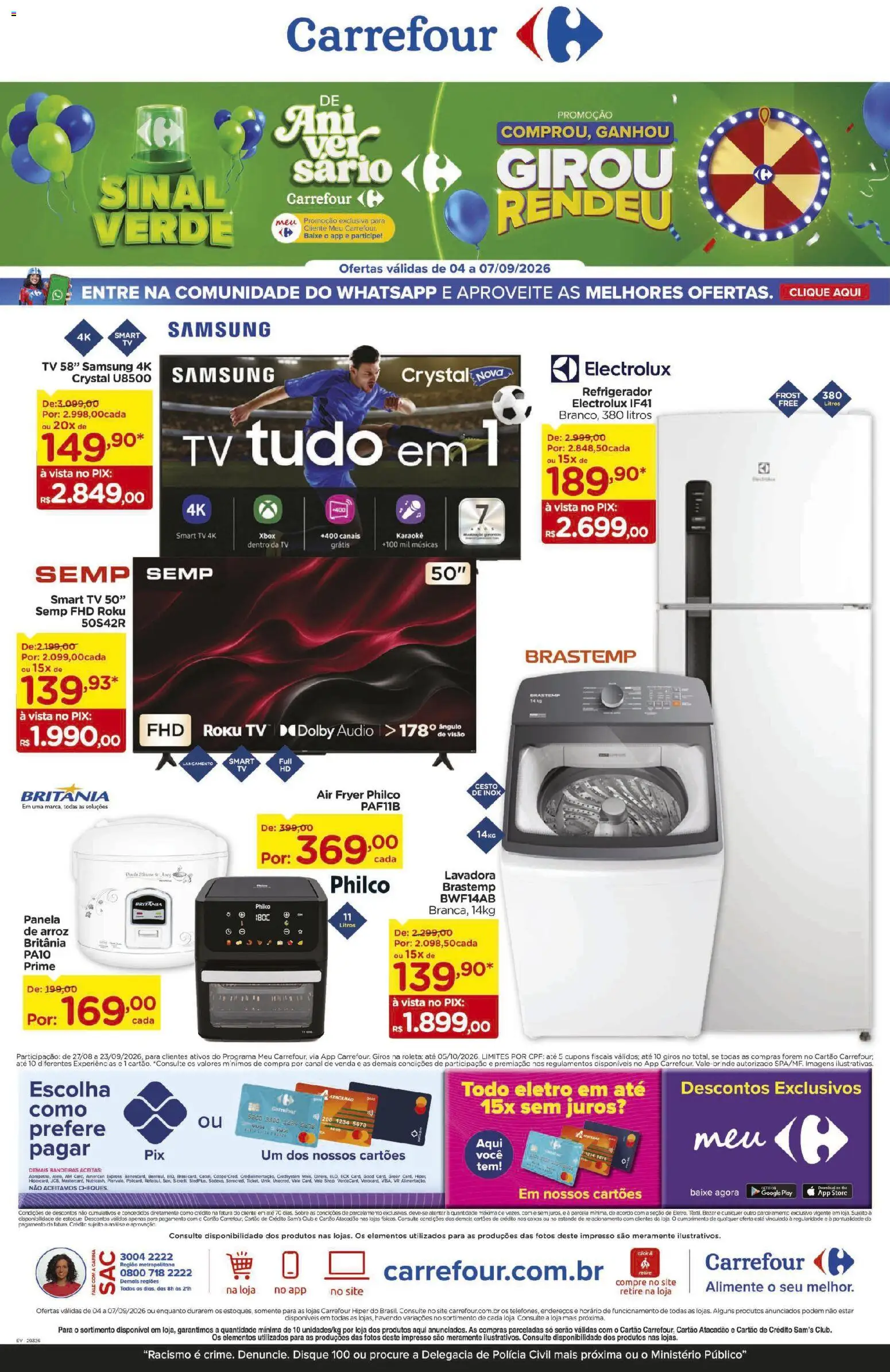 Carrefour Folheto - válido de 04/09/2026 | Página: 1 | Produtos: Refrigerador, Panela, Arroz, Xbox