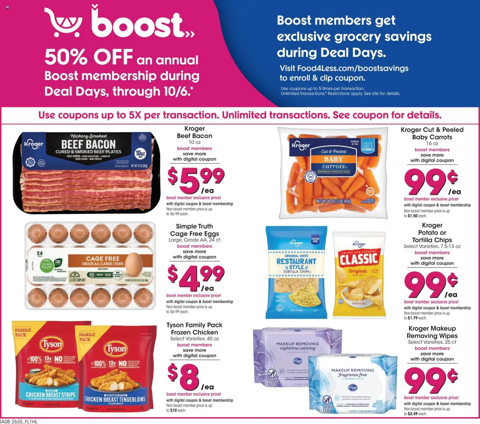 Food 4 Less Weekly Ad - valid from 09/30/2026 | Page: 8 | Products: Makeup Remover, Chips, Bacon, Carrots