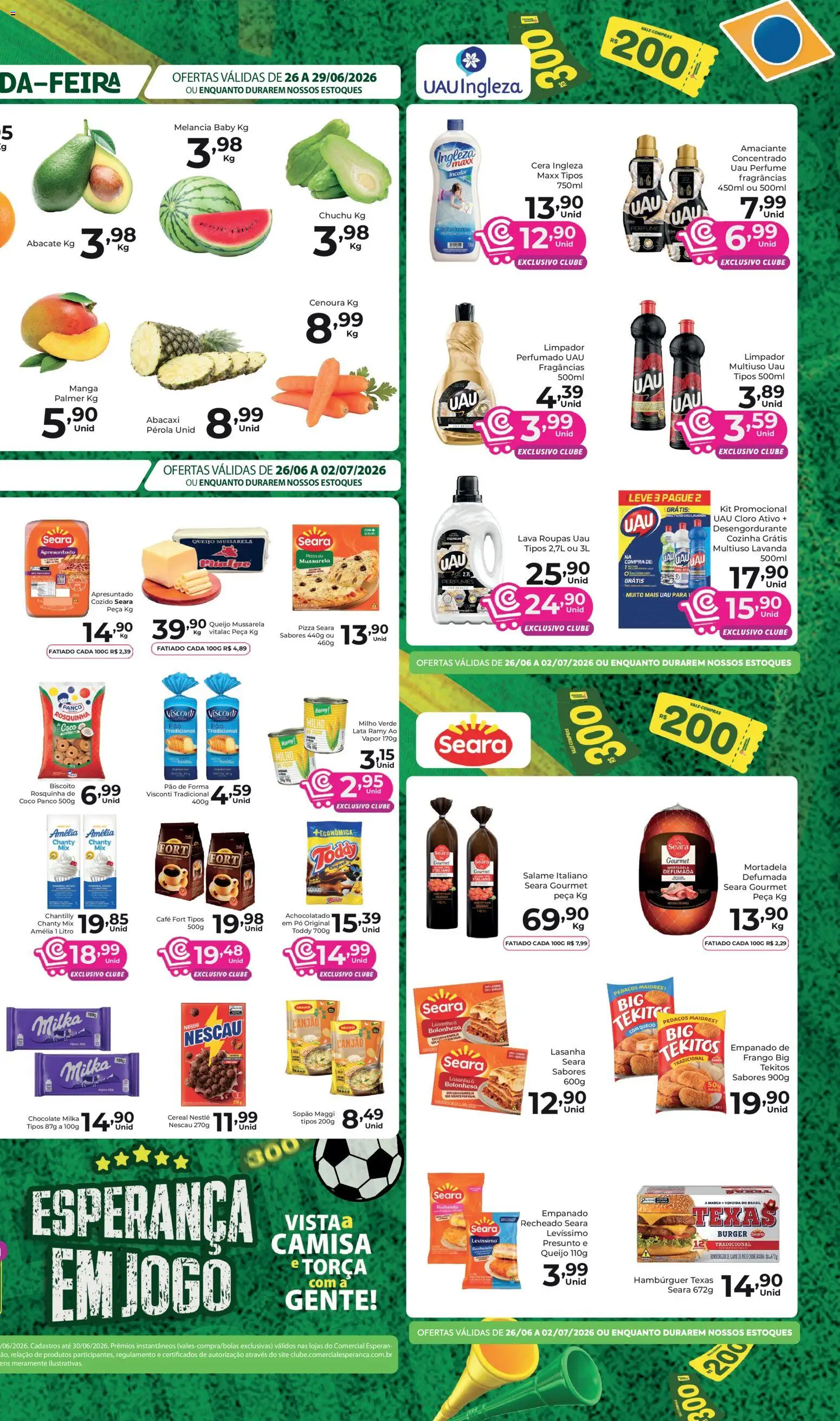 Comercial Esperança Folheto - válido de 26/06/2026 | Página: 3 | Produtos: Fraldinha, Leite, Café, Brócolis