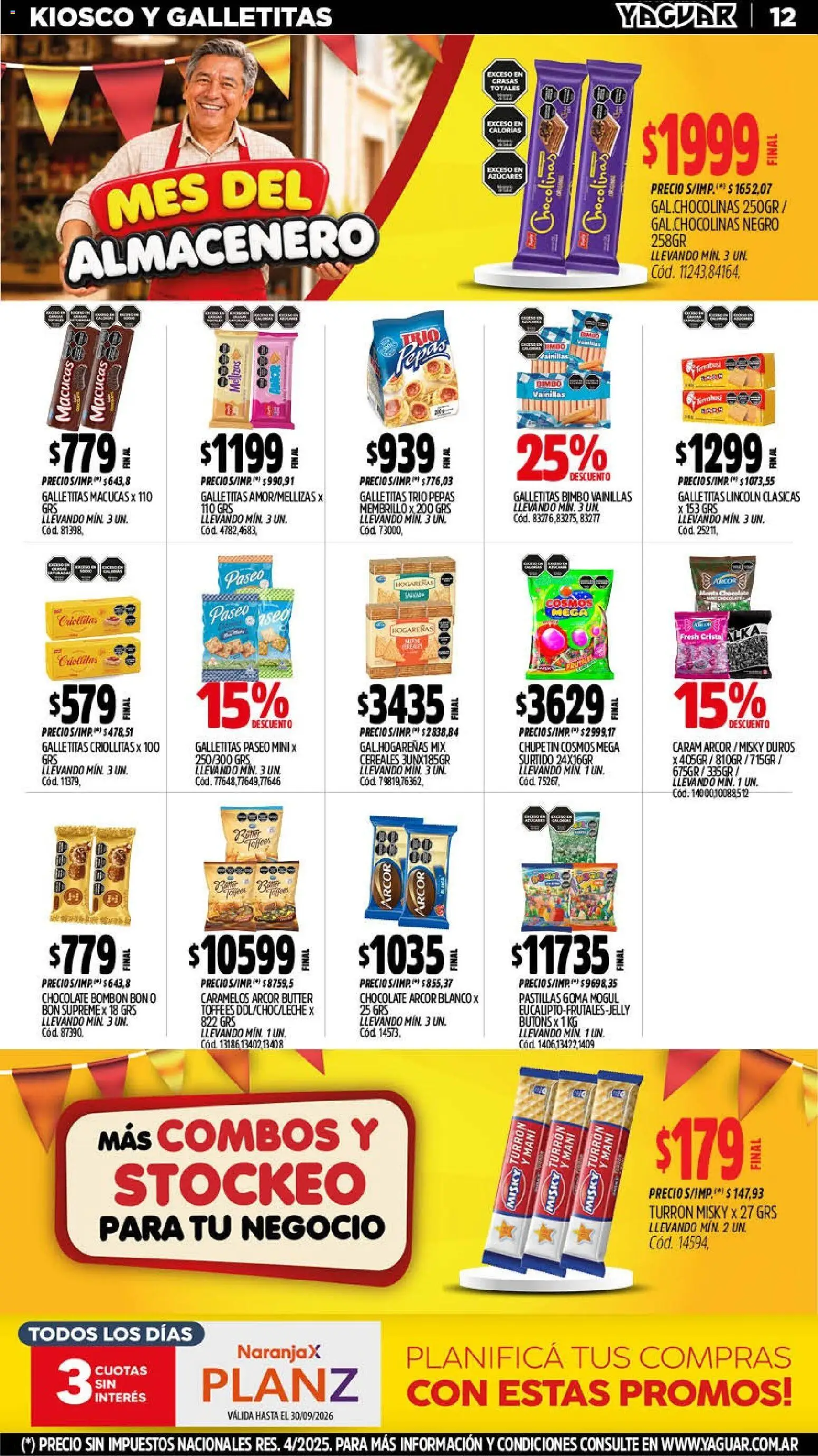 Yaguar - Oferta Semanal Mar del Plata │ válido desde el 14/09/2026 | Página: 12 | Productos: Galletitas, Mani, Chocolate, Cereales
