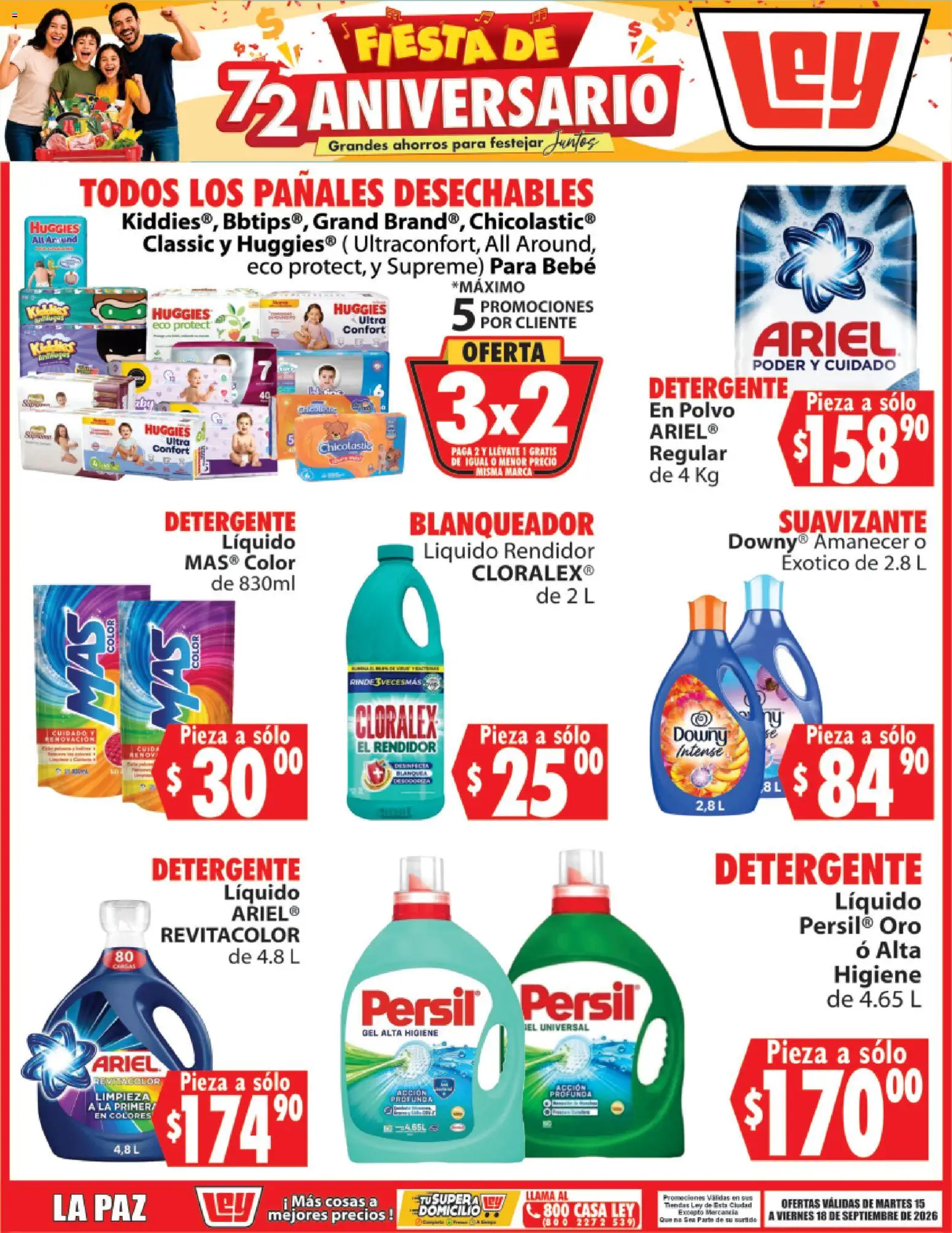 Nuevas ofertas de Casa Ley válidas en toda la República Mexicana desde el 15/09/2026. ¡Encuentra las mejores ofertas en Casa Ley folleto Fiesta de 72 aniversario! | Página: 4 | Productos: Detergente, Pañales, Detergente líquido, Detergente en polvo