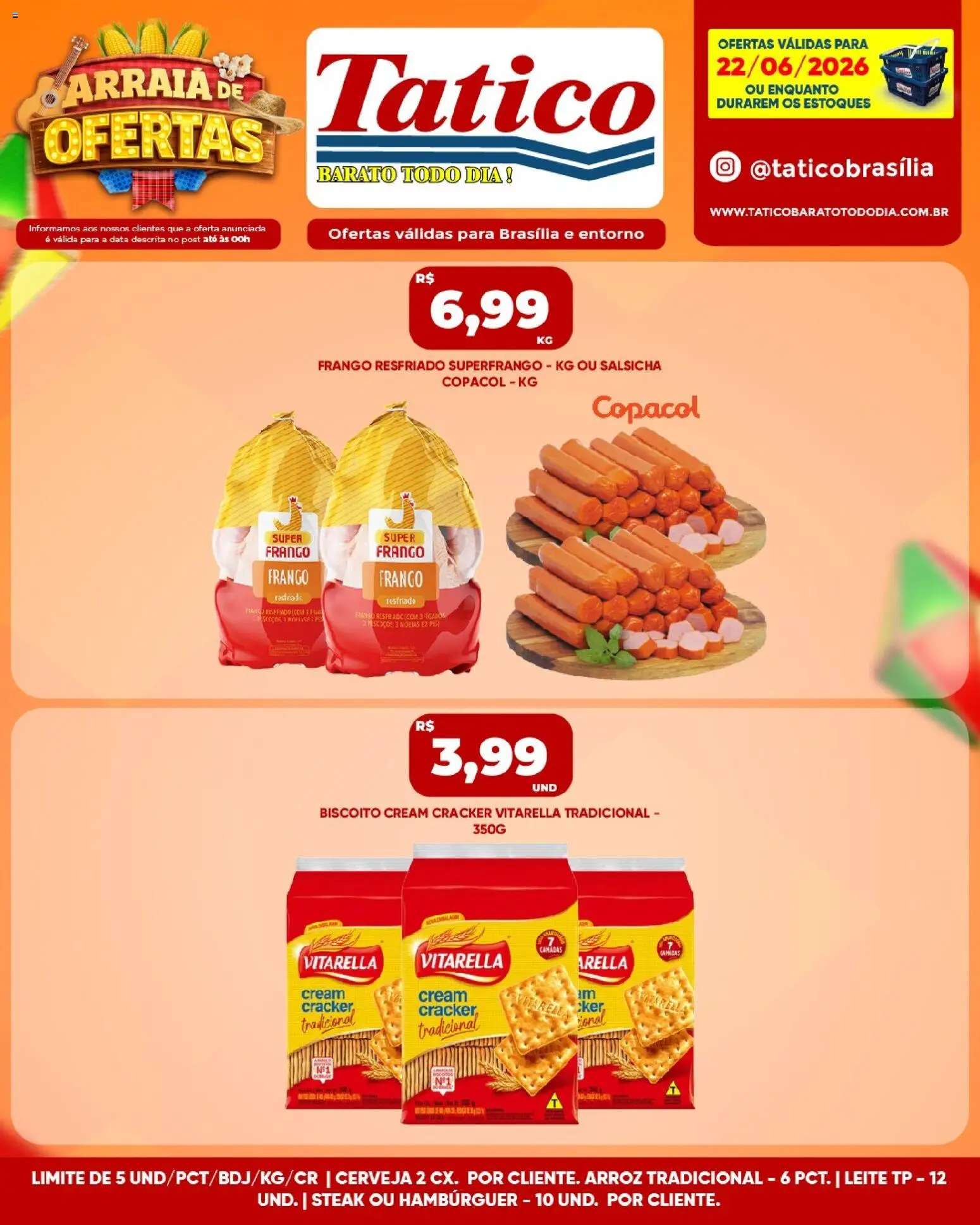 Tatico Folheto - válido de 23/06/2026 | Página: 24 | Produtos: Salsicha, Arroz, Hambúrguer, Frango