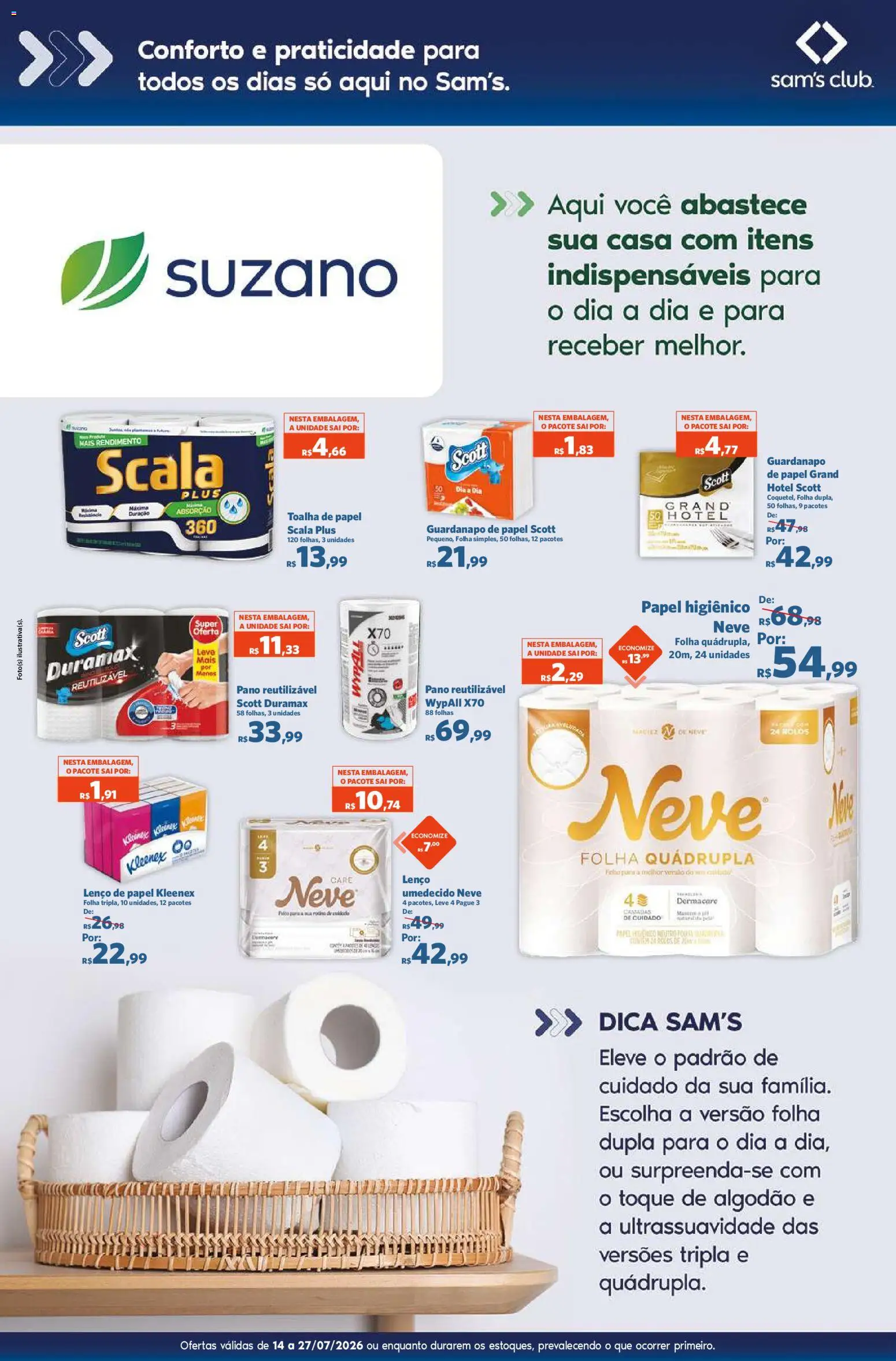 Sam's Club Folheto - válido de 14/07/2026 | Página: 10 | Produtos: Lenço, Algodão, Papel higiênico, Guardanapo