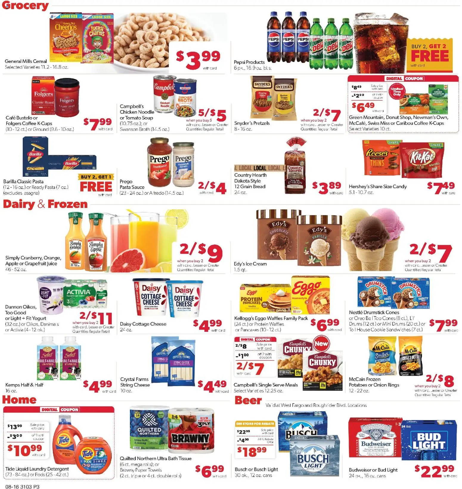 Family Fare Weekly Ad - ND - valid from 08/16/2026 | Page: 3 | Products: Pasta, Sauce, Pepsi, Vanilla