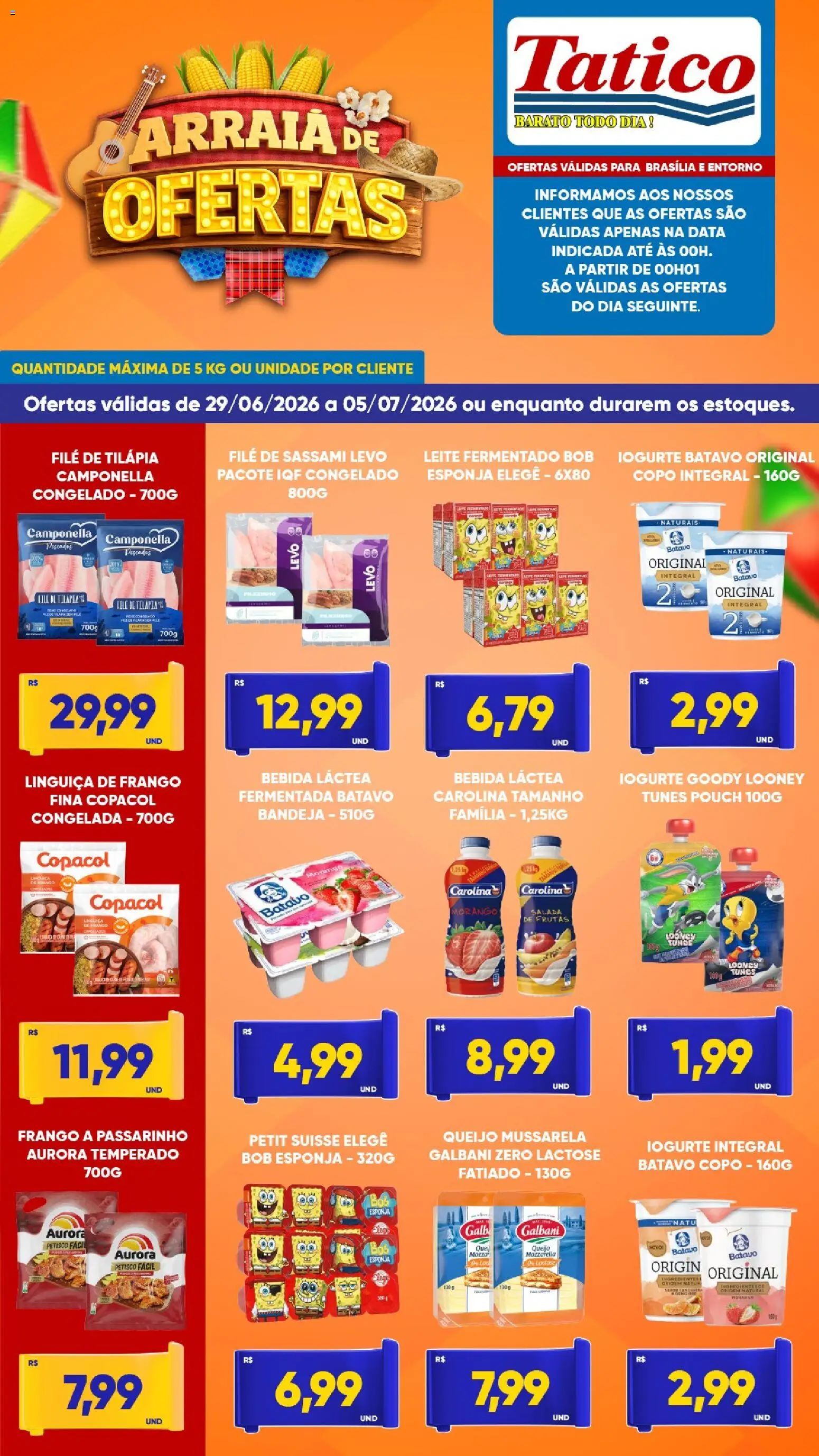 Tatico Folheto - válido de 29/06/2026 | Página: 1 | Produtos: Leite, Iogurte, Salada, Mussarela
