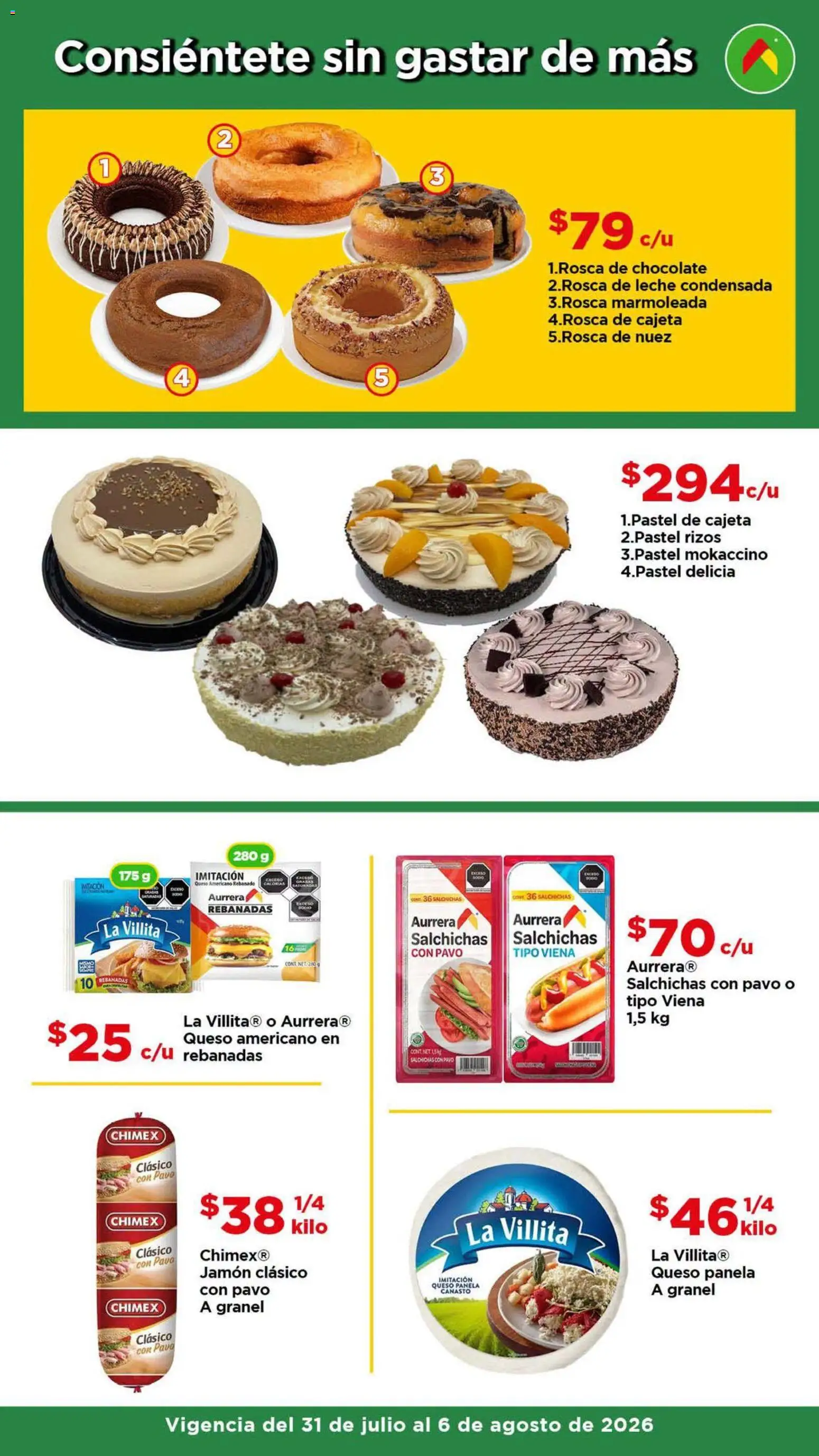 Nuevas ofertas de Bodega Aurrerá válidas en toda la República Mexicana desde el 31/07/2026. ¡Encuentra las mejores ofertas en Bodega Aurrerá folleto Aprovecha más surtido! | Página: 4 | Productos: Queso, Chocolate, Jamón, Nuez