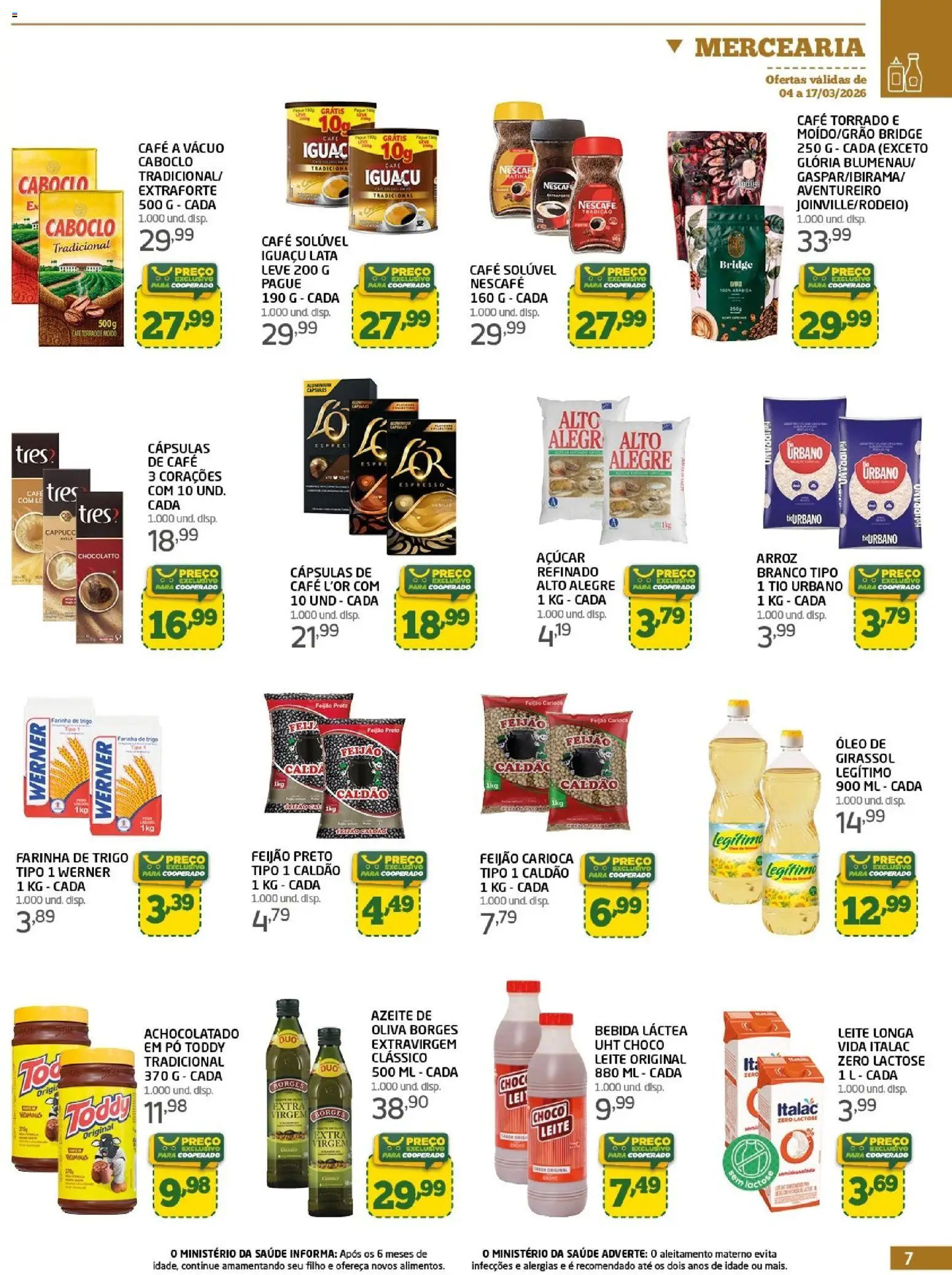 Cooper Folheto - válido de 04.03.2026 | Página: 7 | Produtos: Feijão, Achocolatado, Arroz, Açúcar