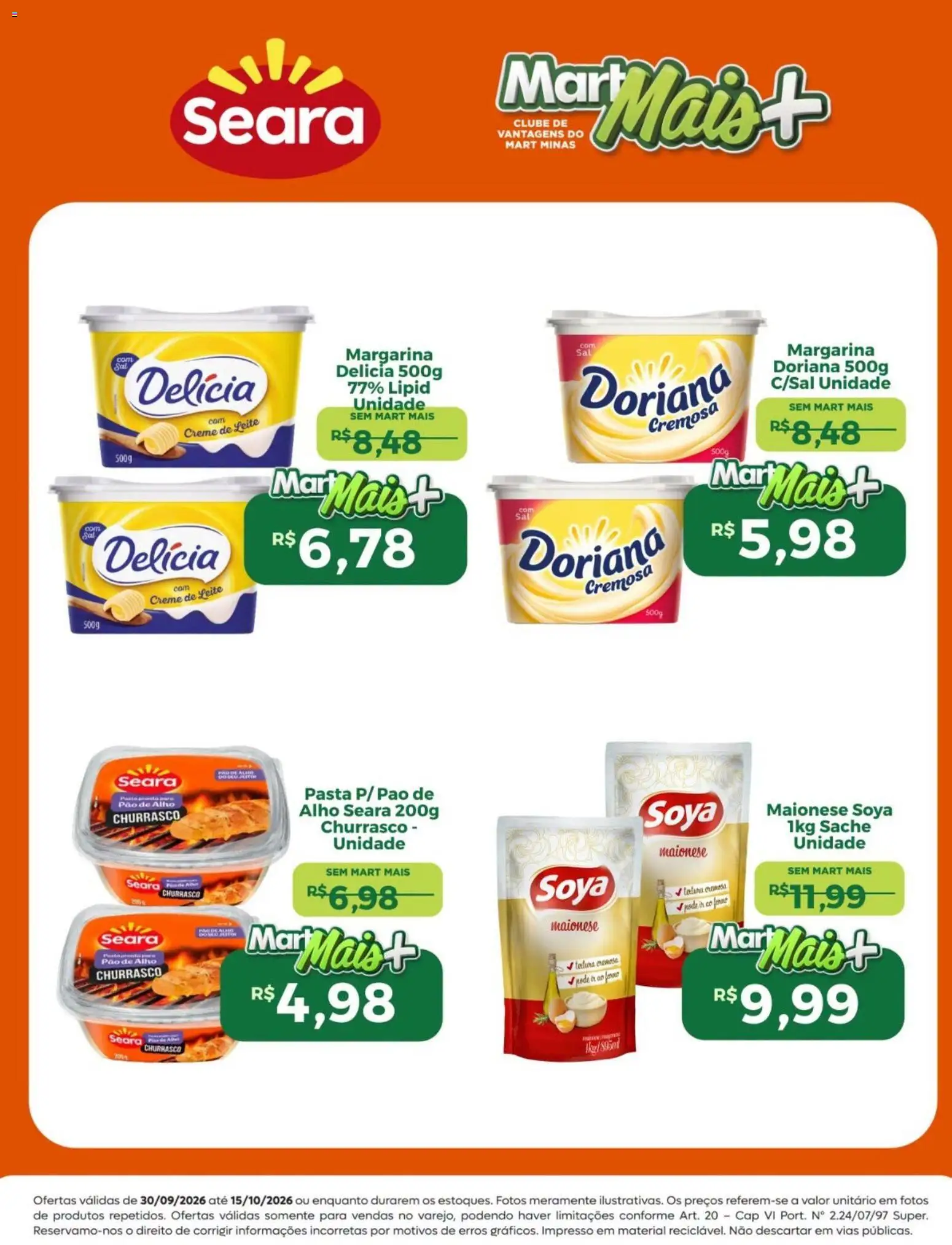 Mart Minas Folheto - válido de 30/09/2026 | Página: 3 | Produtos: Pernil, Salame, Presunto, Carne