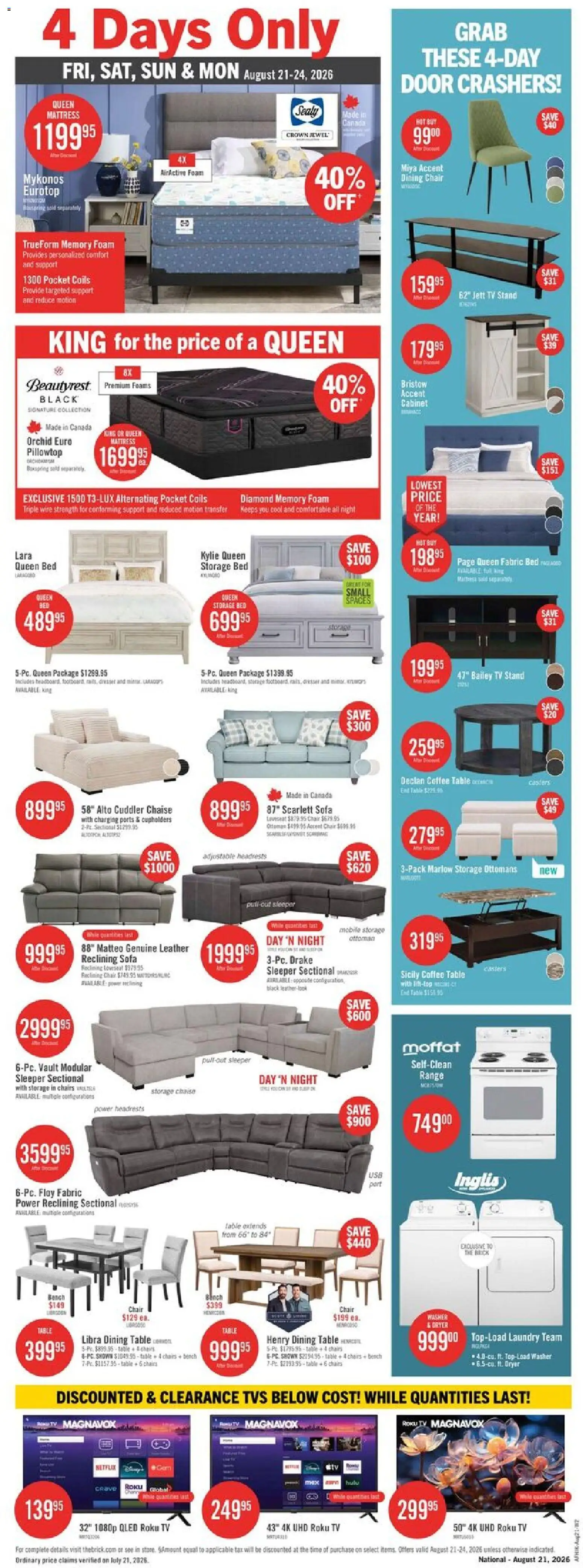 The Brick flyer valid from Aug 20, 2026 | Page: 2 | Products: Tv, Orchid, Coffee table, Cabinet