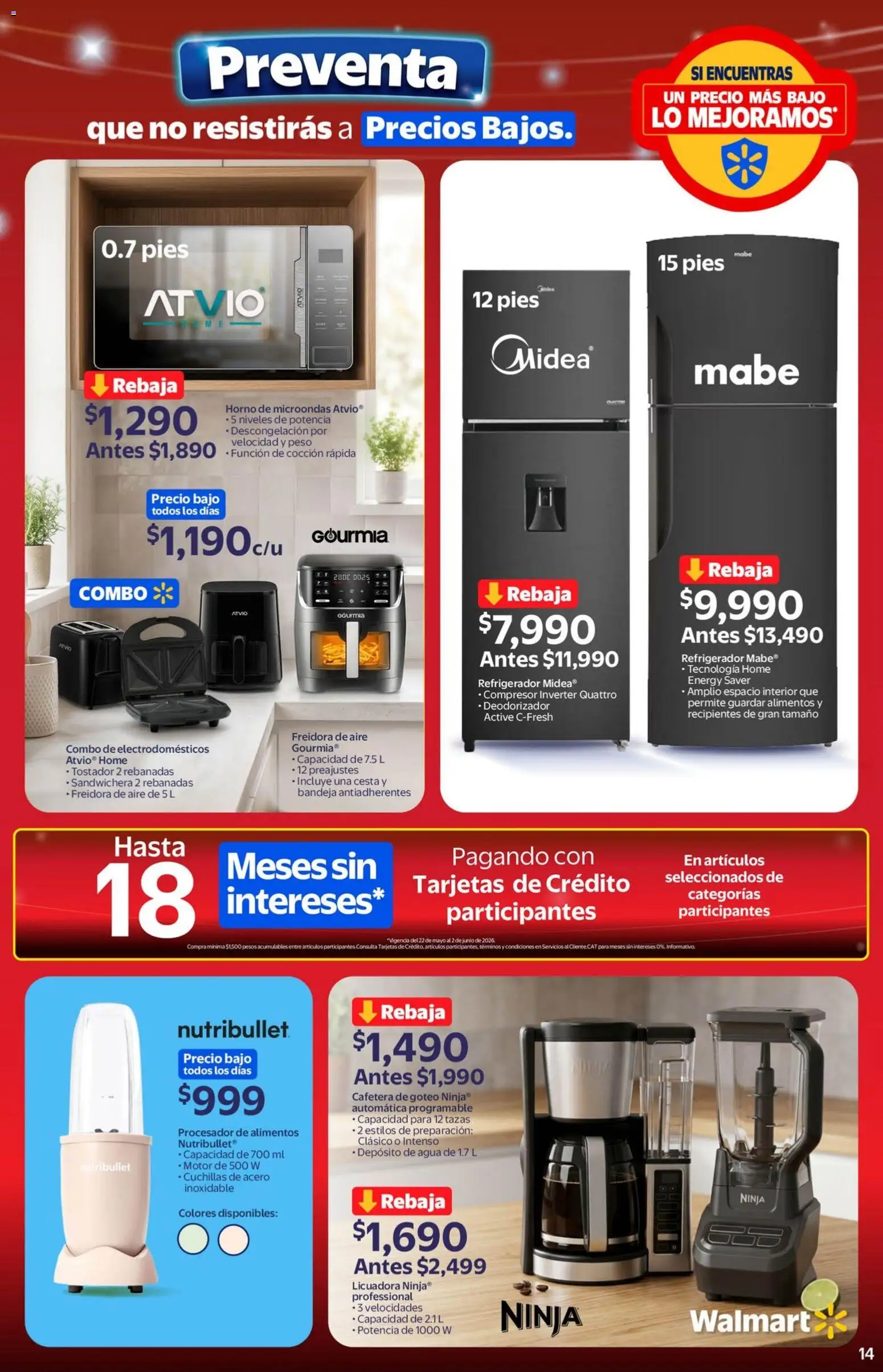Nuevas ofertas de Walmart válidas en toda la República Mexicana desde el 22.05.2026. ¡Encuentra las mejores ofertas en Walmart folleto Preventa gue no resistirás a precios bajos! | Página: 14