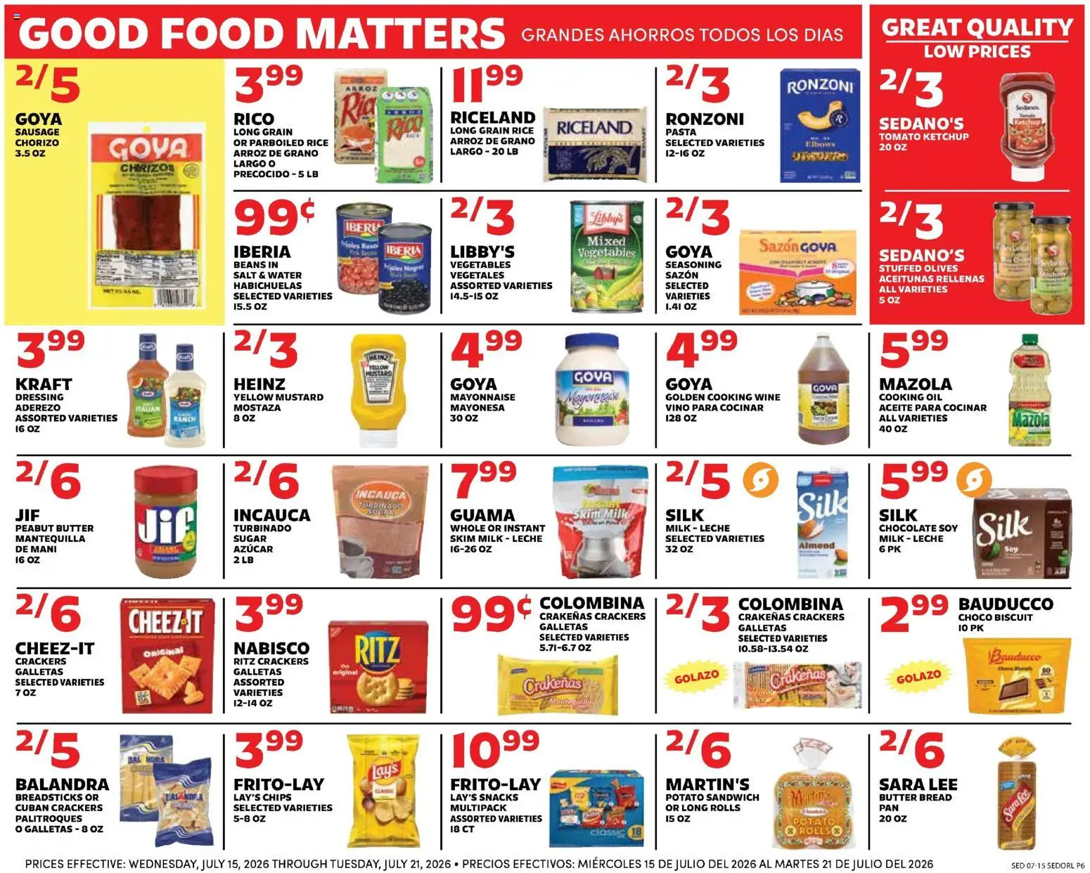 Sedano's Weekly Ad - valid from 07/15/2026 | Page: 6 | Products: Pasta, Water, Sugar, Sausage