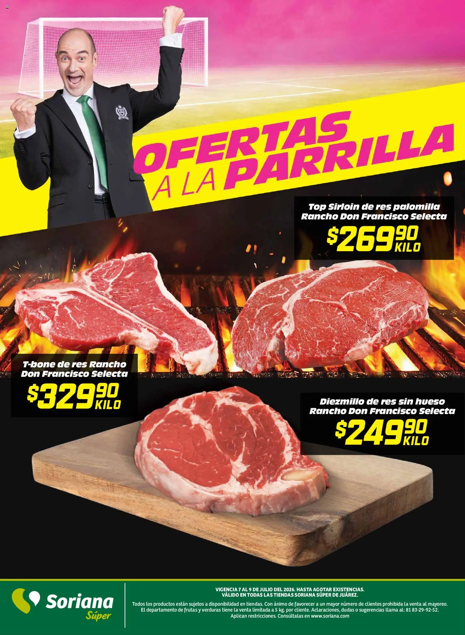 Nuevas ofertas de Soriana válidas en toda la República Mexicana desde el 07/07/2026. ¡Encuentra las mejores ofertas en Soriana Martes y Miércoles del Campo Súper: Juárez! | Página: 6 | Productos: Res, Parrilla, Top