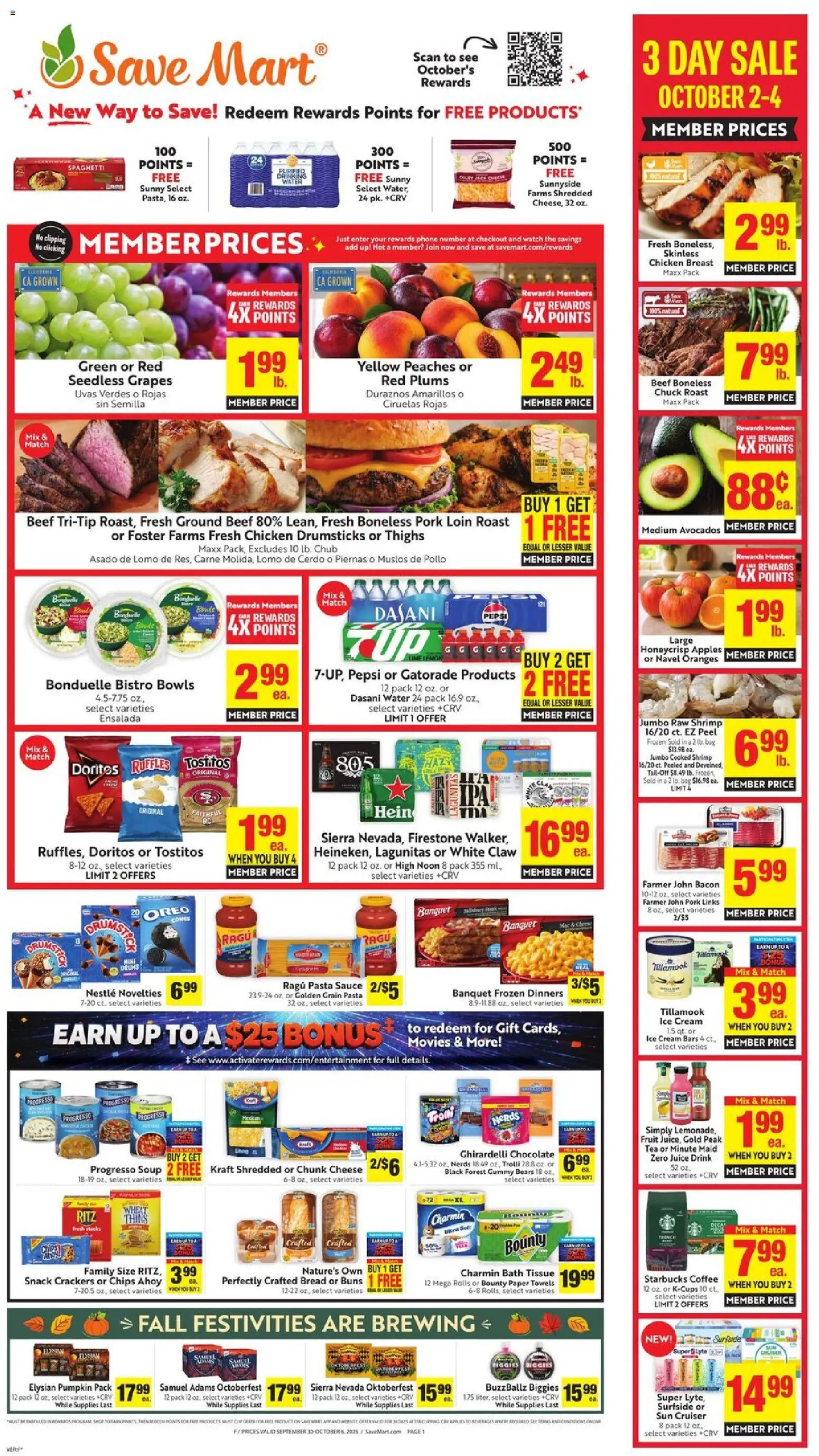 Save Mart Weekly Ad - valid from 09/30/2026 | Page: 1 | Products: Shrimp, Bath, Oranges, Ice