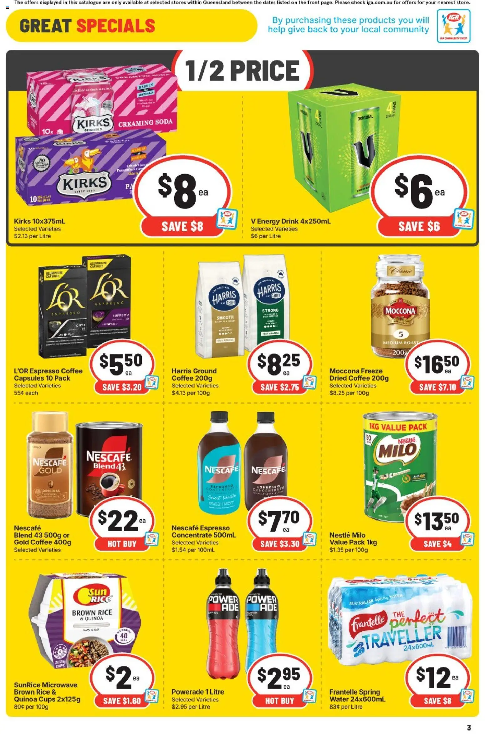 IGA catalogue - valid from 19/08/2026 | Page: 3 | Products: Energy drink, Quinoa, Nescafe, Microwave