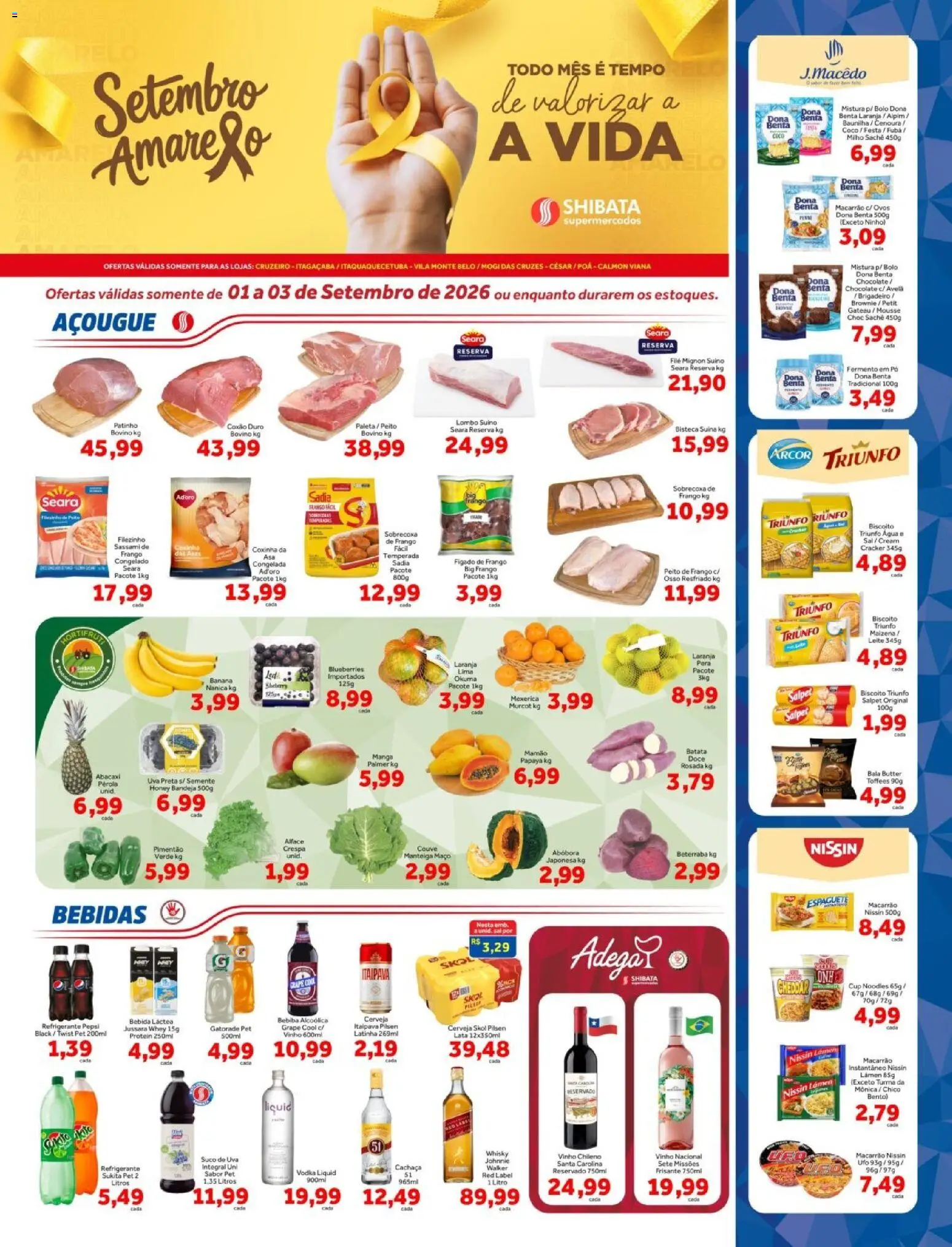 Shibata Folheto - válido de 01/09/2026 | Página: 1 | Produtos: Mousse, Espaguete, Bolo, Alface