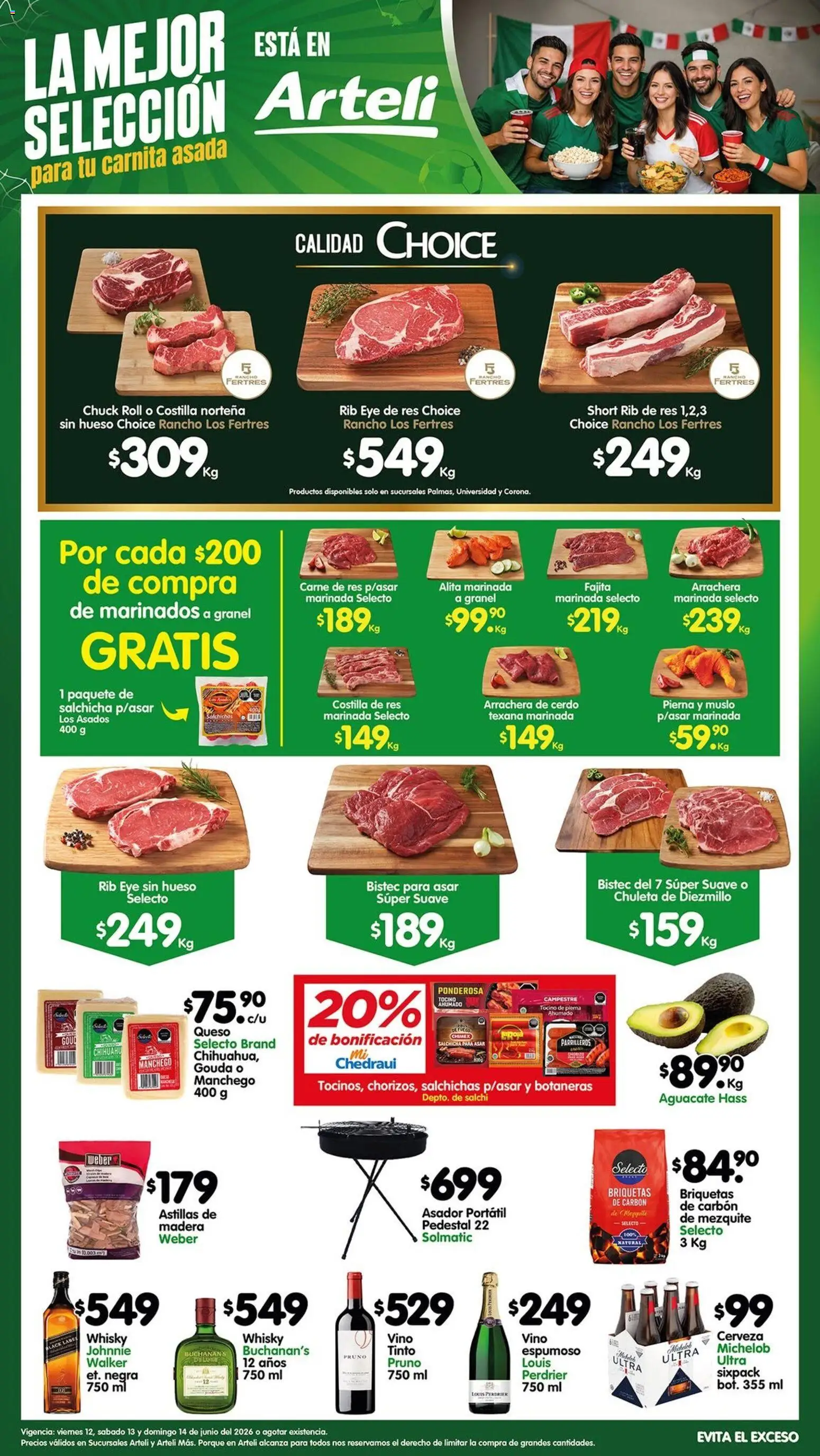 Nuevas ofertas de Arteli válidas en toda la República Mexicana desde el 12.06.2026. ¡Encuentra las mejores ofertas en Arteli folleto Carnes & Cortes! | Página: 1 | Productos: Queso, Aguacate, Cerveza, Cerdo