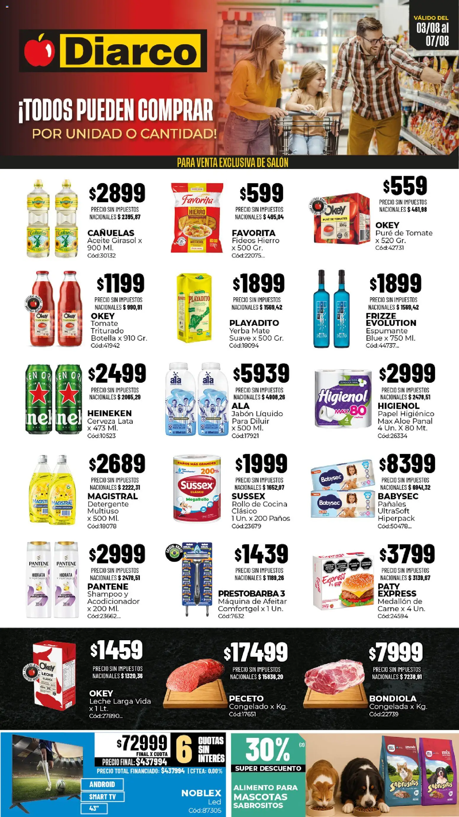 Diarco - Ofertas Interior │ válido desde el 03/08/2026 | Página: 1 | Productos: Mate, Carne, Detergente, Puré