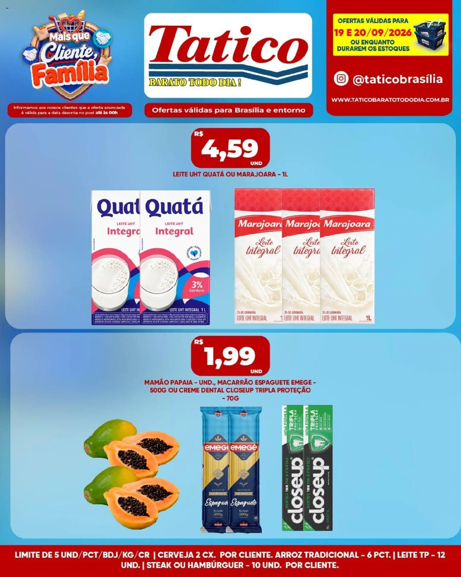 Tatico Folheto - válido de 19/09/2026 | Página: 2 | Produtos: Leite integral, Cerveja, Macarrão, Creme