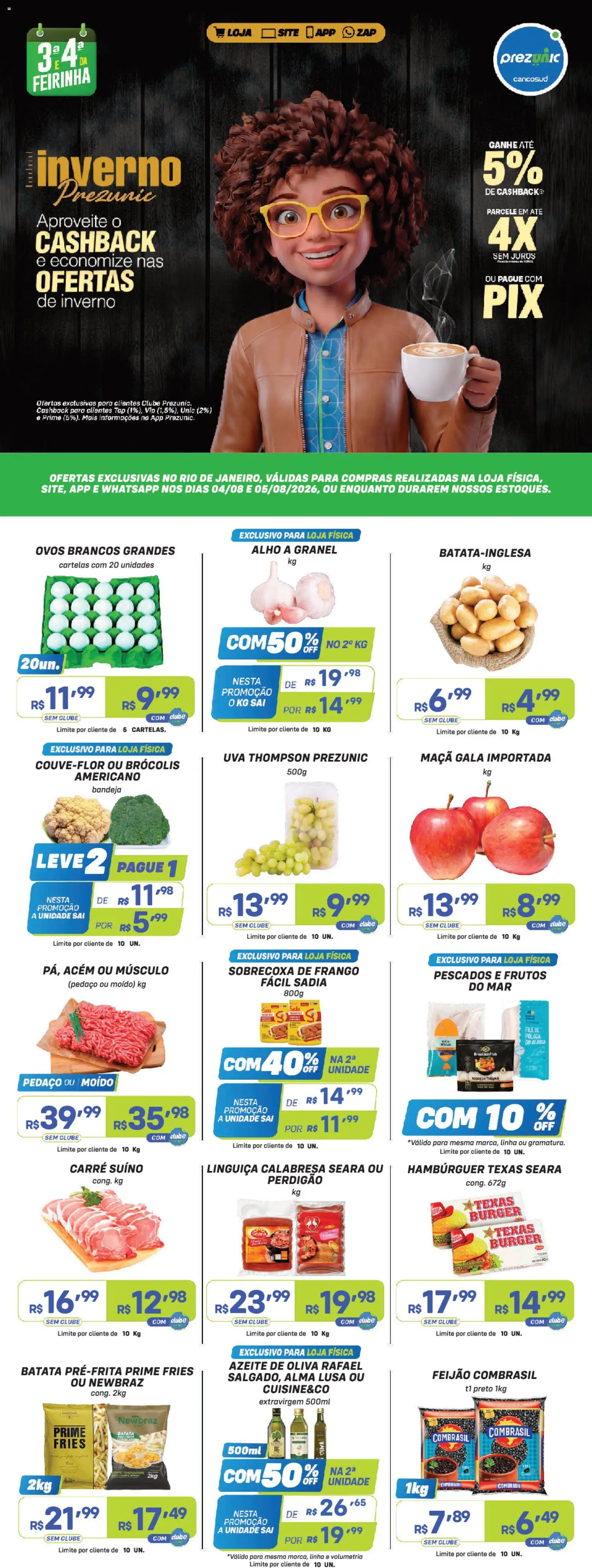 Prezunic Folheto - válido de 04/08/2026 | Página: 1 | Produtos: Linguiça, Acém, Batata, Frango