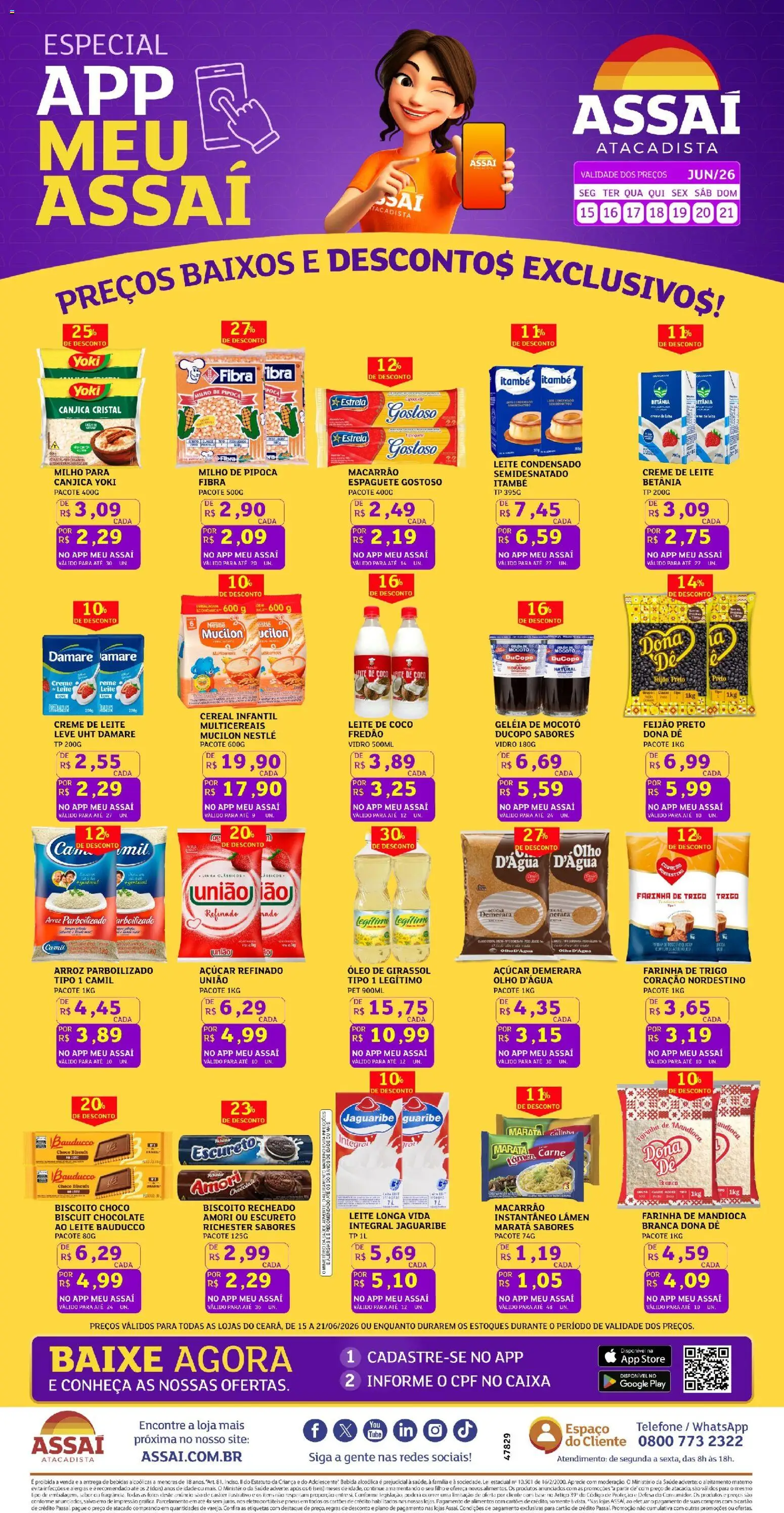 Assaí Atacadista Folheto - válido de 15.06.2026 | Página: 1 | Produtos: Feijão, Mandioca, Açúcar, Pipoca