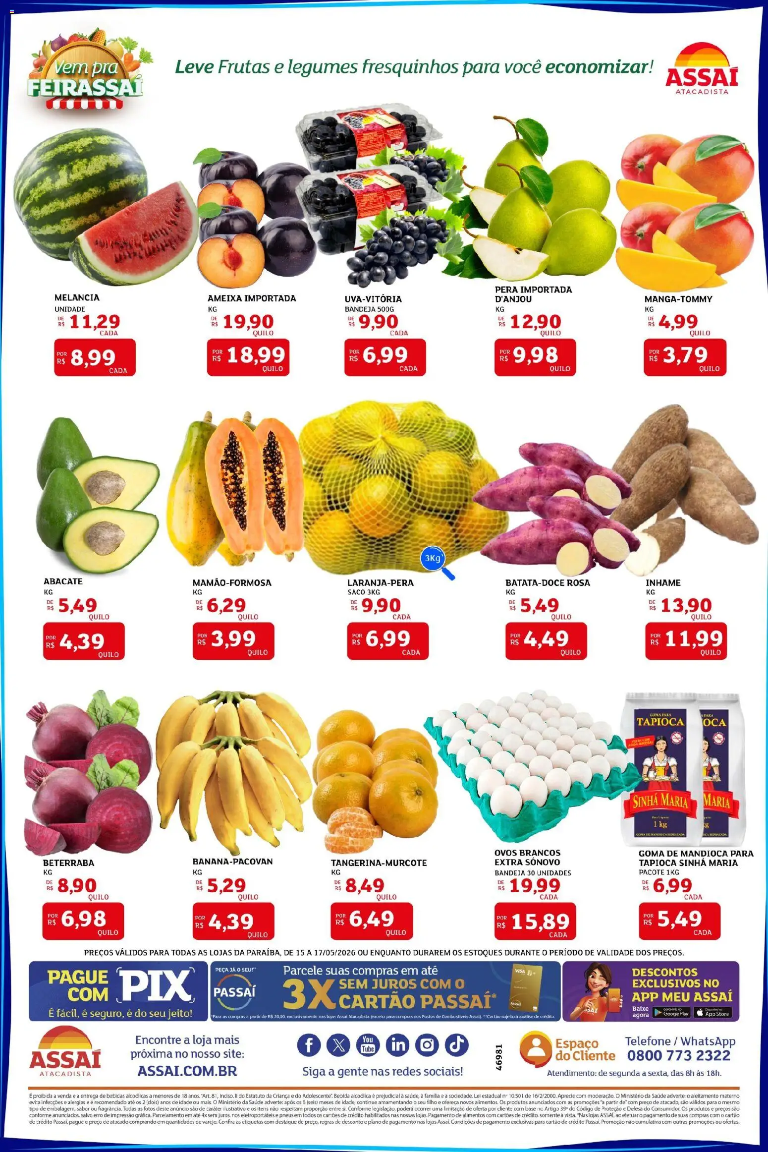 Assaí Atacadista Folheto - válido de 15.05.2026 | Página: 3 | Produtos: Melancia, Beterraba, Pneus, Telefone