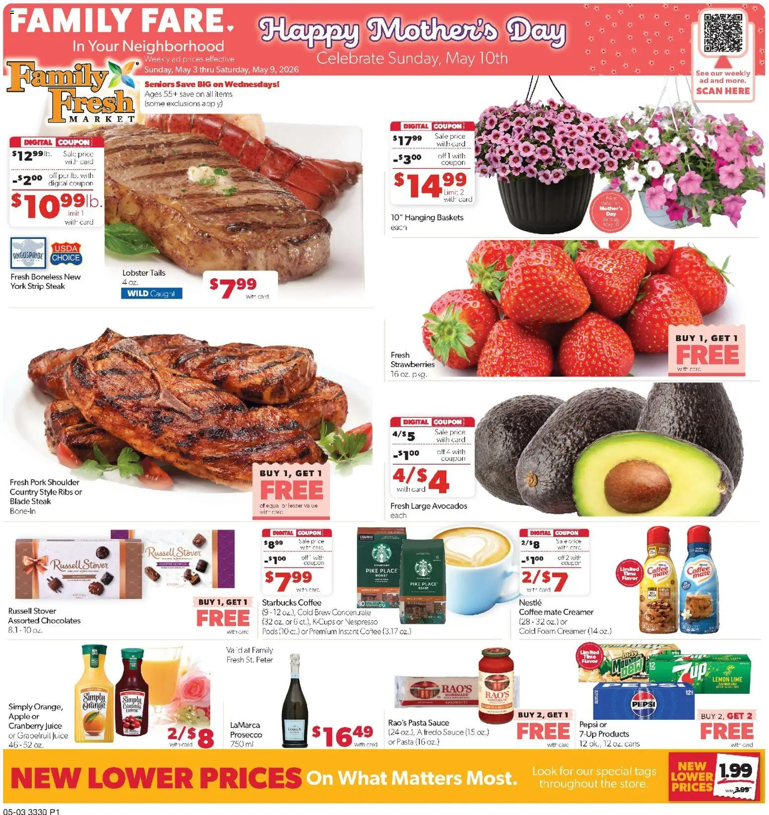 Family Fare Weekly Ad - MN - valid from 03.05.2026 | Page: 1 | Products: Coffee, Strawberries, Pasta, Sauce