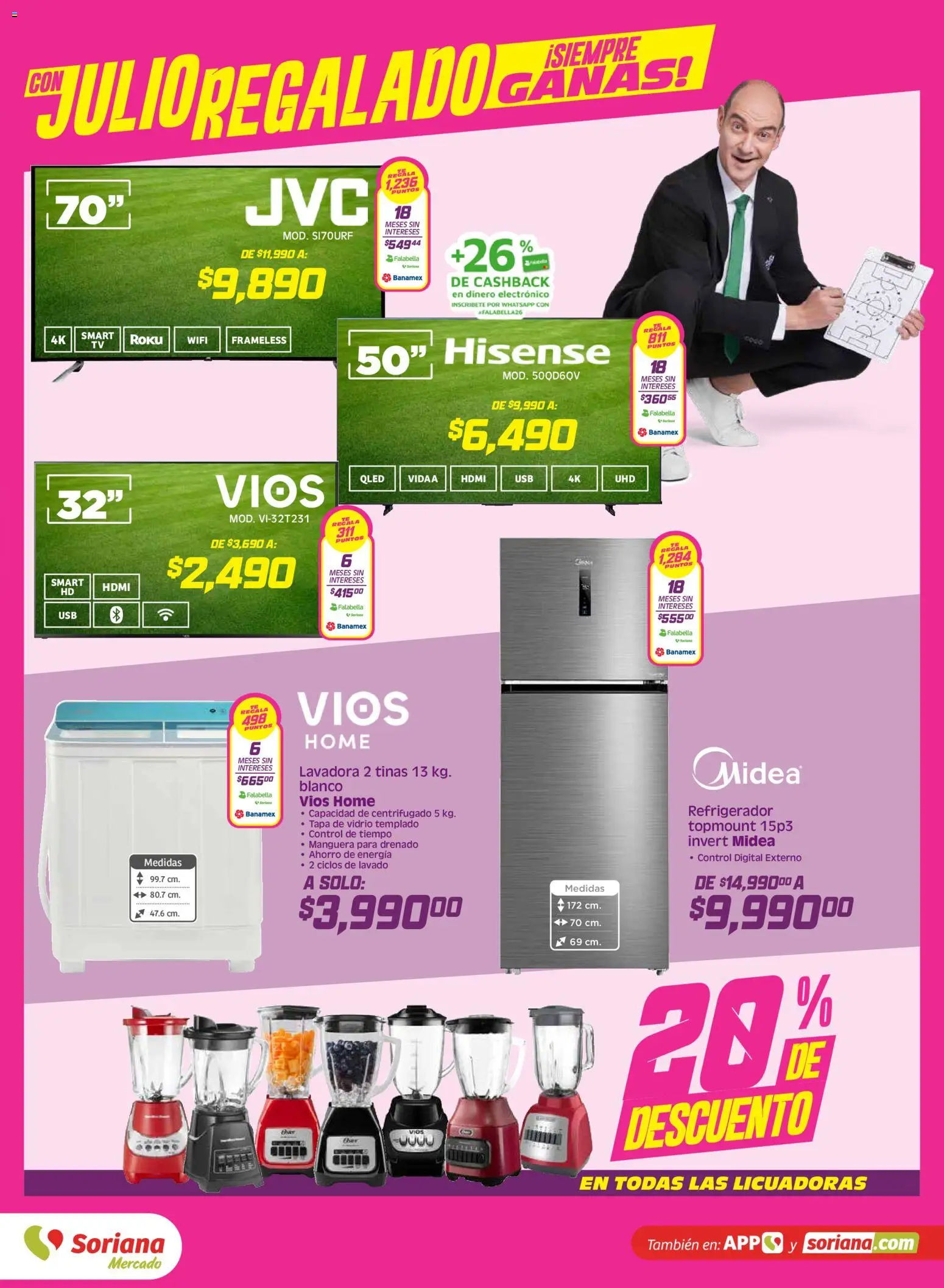 Nuevas ofertas de Soriana válidas en toda la República Mexicana desde el 05.06.2026. ¡Encuentra las mejores ofertas en Soriana Julio Regalado Mercado Nacional! | Página: 7 | Productos: Manguera, Refrigerador, Lavadora