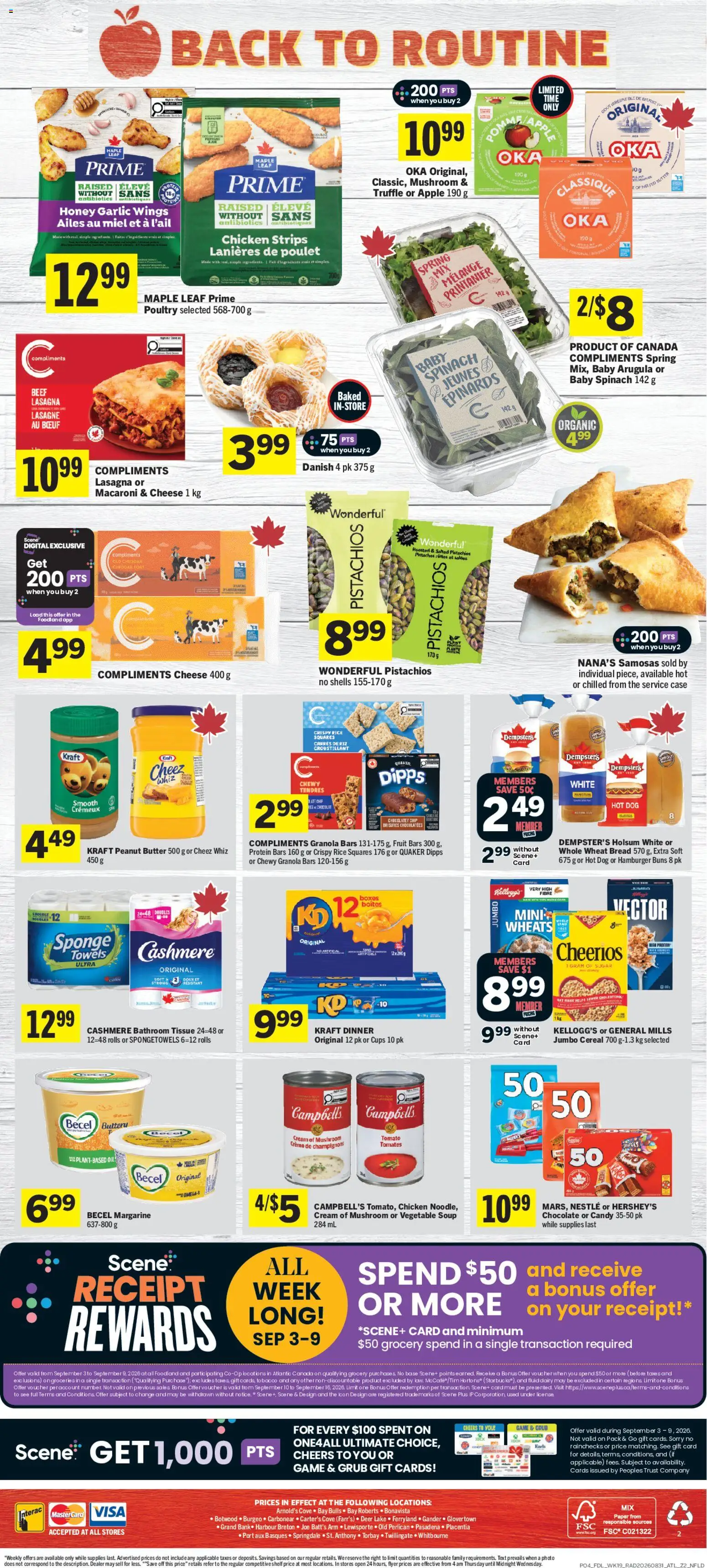 Foodland flyer valid from Sep 3, 2026 | Page: 2 | Products: Sugar, Spinach, Chicken strips, Chicken